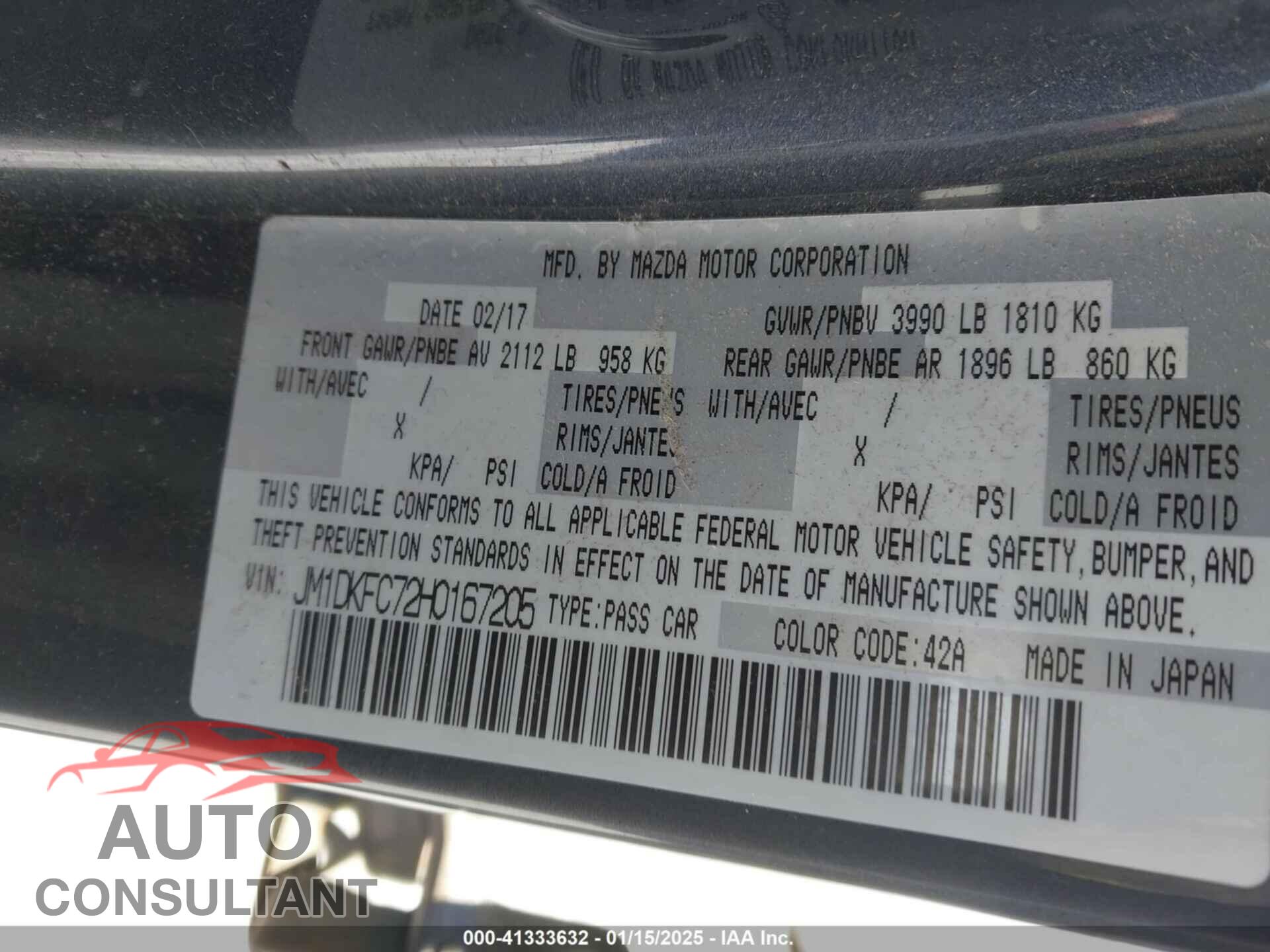 MAZDA CX-3 2017 - JM1DKFC72H0167205