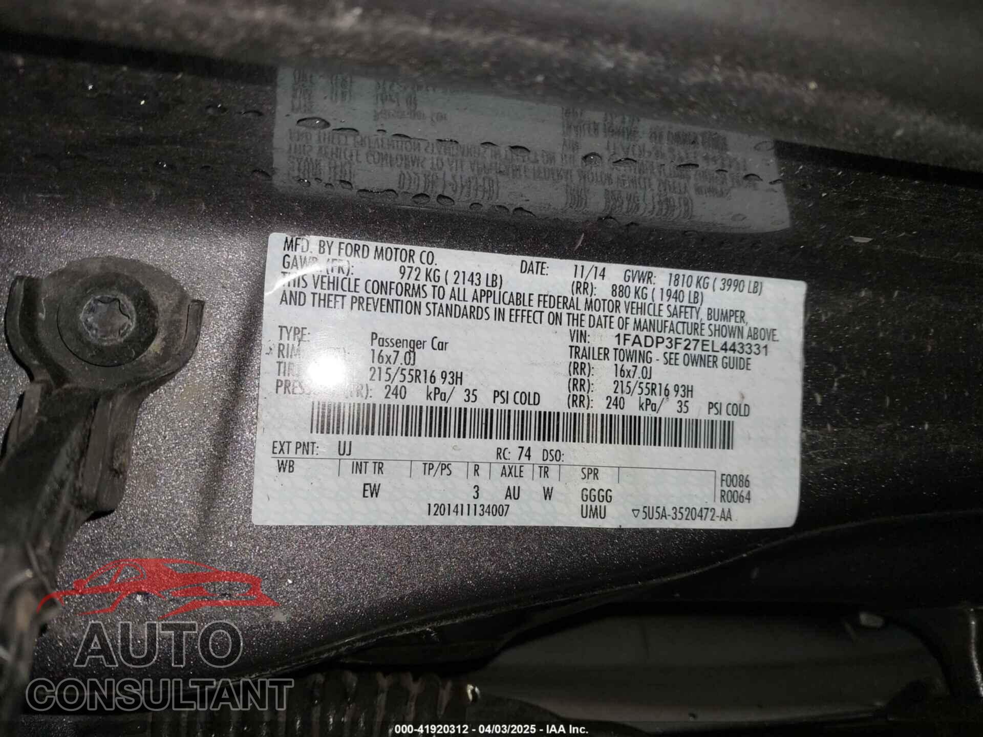 FORD FOCUS 2014 - 1FADP3F27EL443331