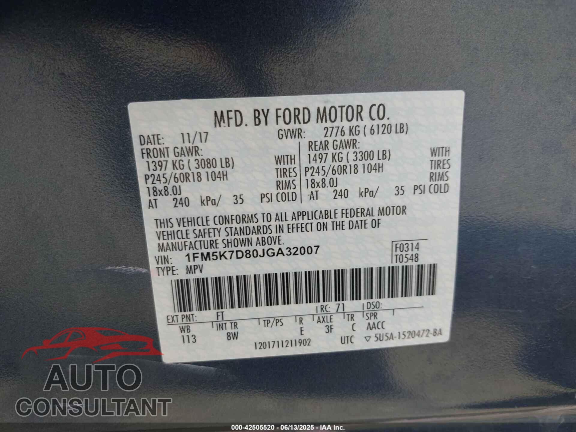 FORD EXPLORER 2018 - 1FM5K7D80JGA32007