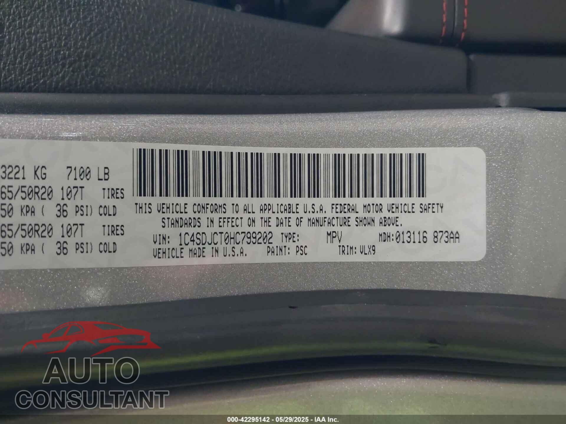 DODGE DURANGO 2017 - 1C4SDJCT0HC799202