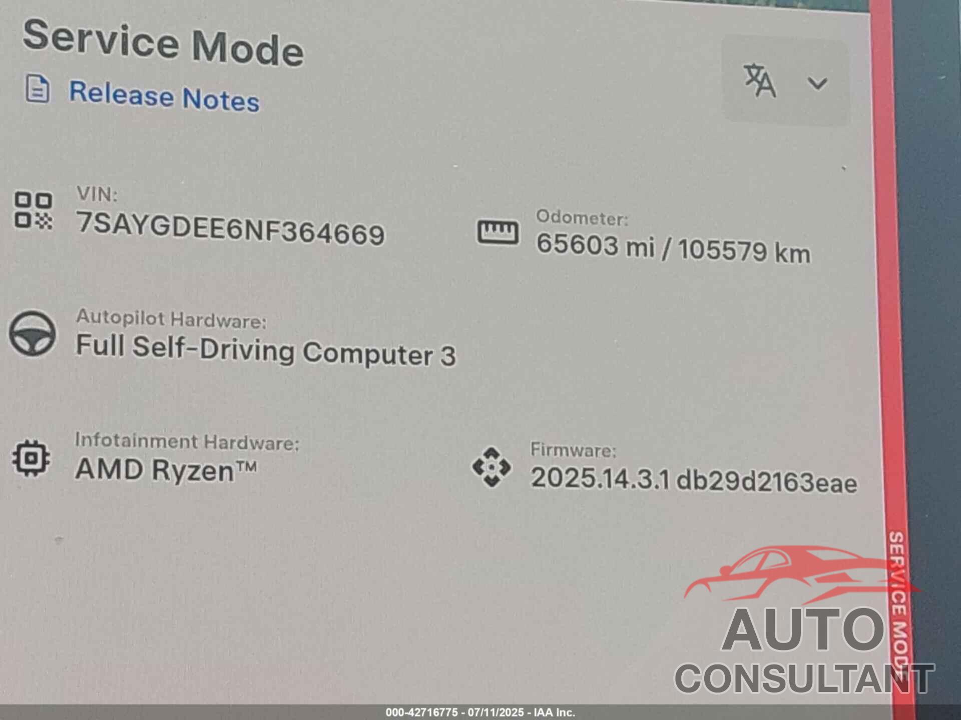 TESLA MODEL Y 2022 - 7SAYGDEE6NF364669