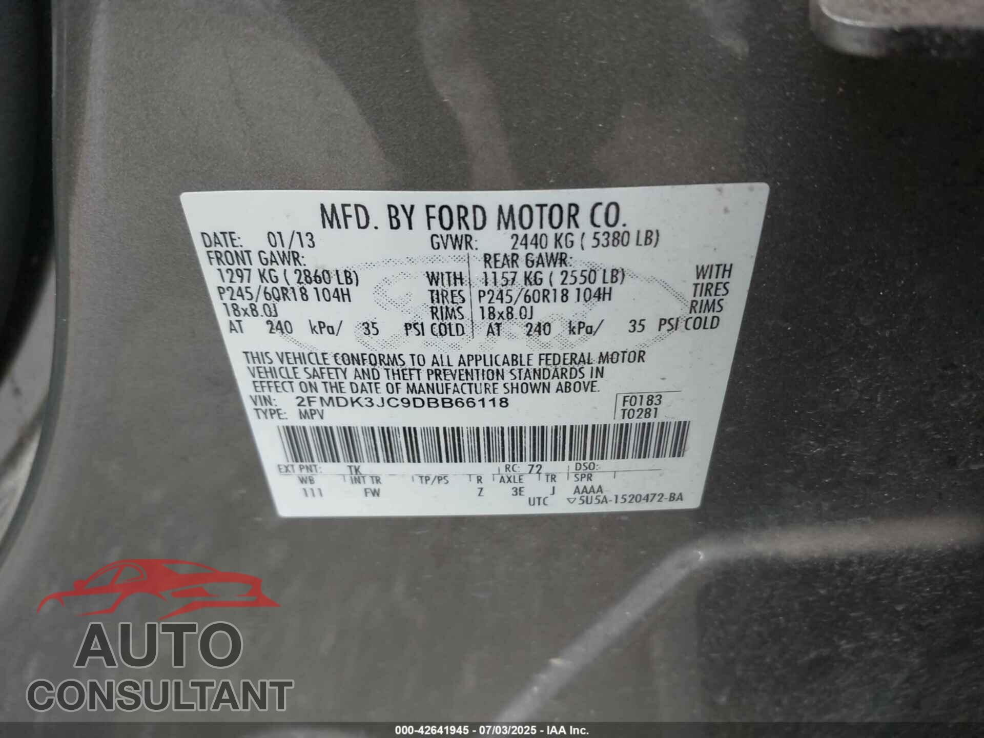FORD EDGE 2013 - 2FMDK3JC9DBB66118
