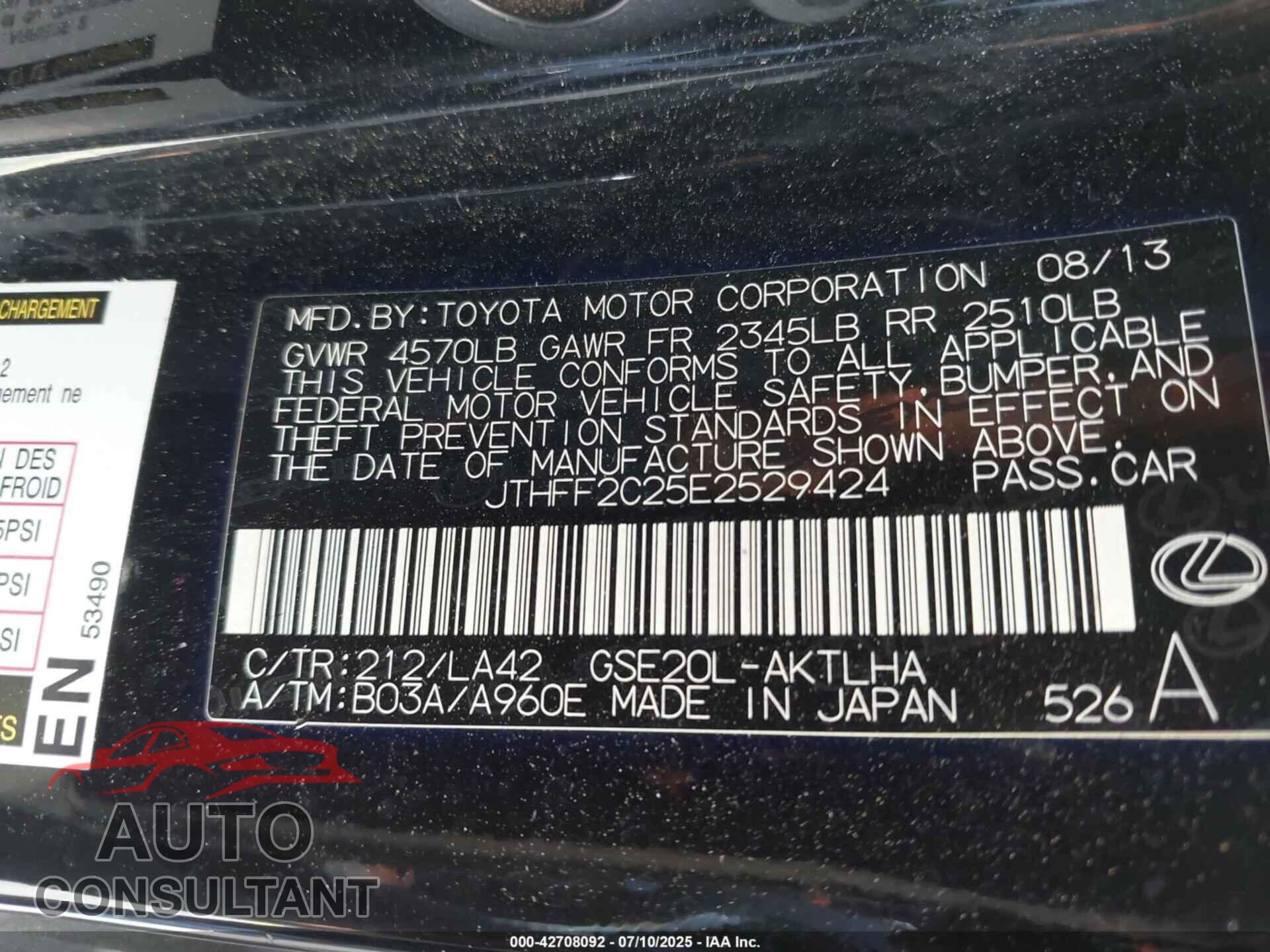 LEXUS IS 2014 - JTHFF2C25E2529424