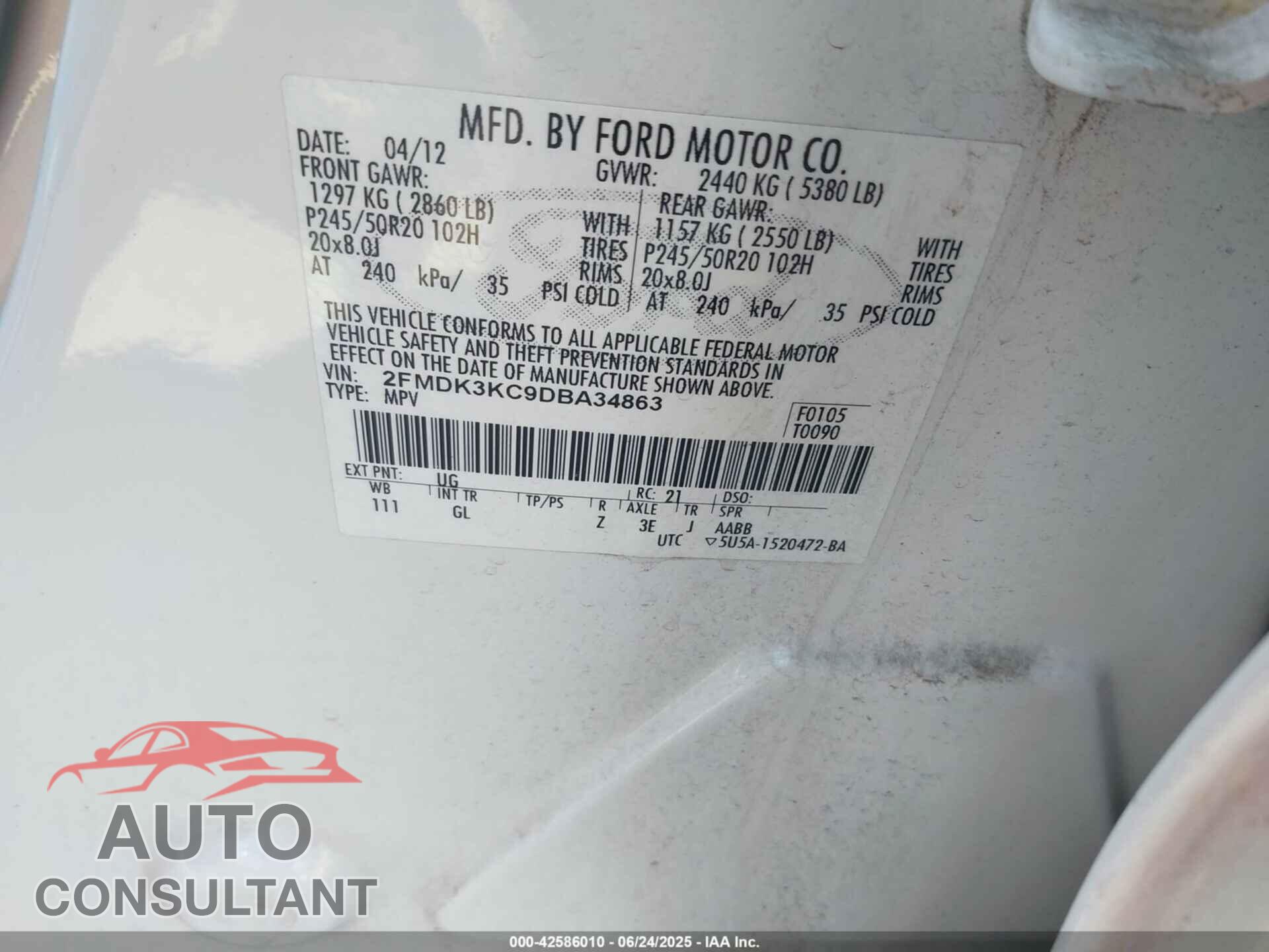 FORD EDGE 2013 - 2FMDK3KC9DBA34863