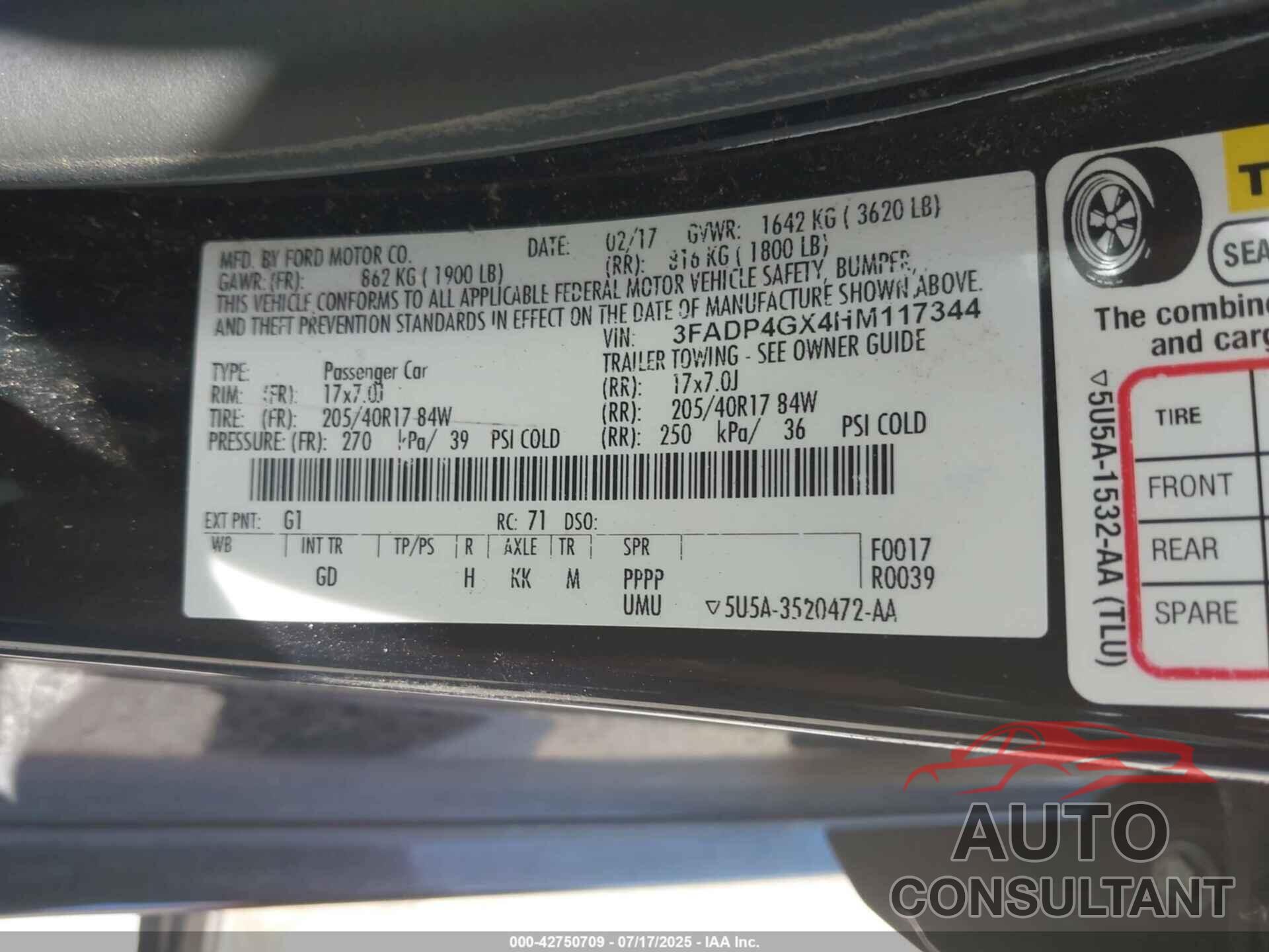 FORD FIESTA 2017 - 3FADP4GX4HM117344