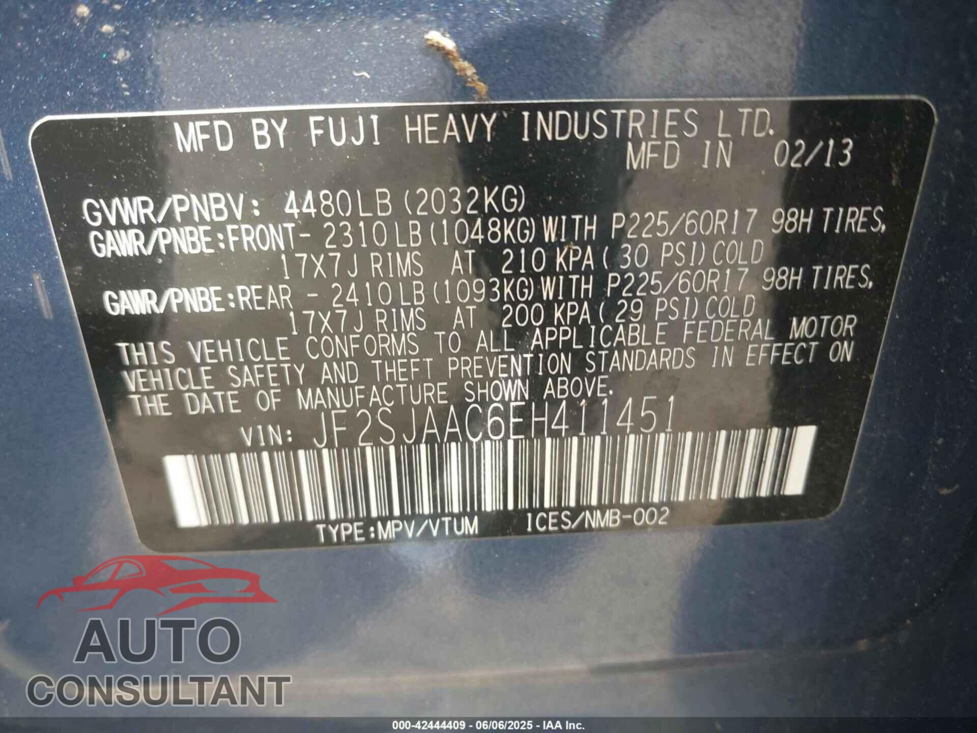 SUBARU FORESTER 2014 - JF2SJAAC6EH411451