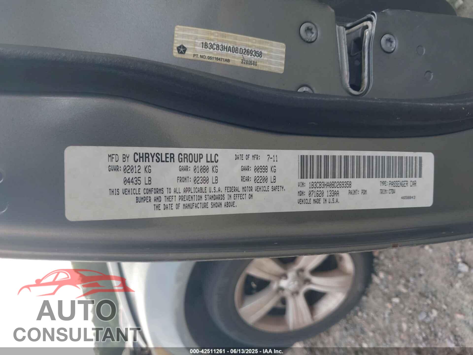 DODGE CALIBER 2011 - 1B3CB3HA0BD269358