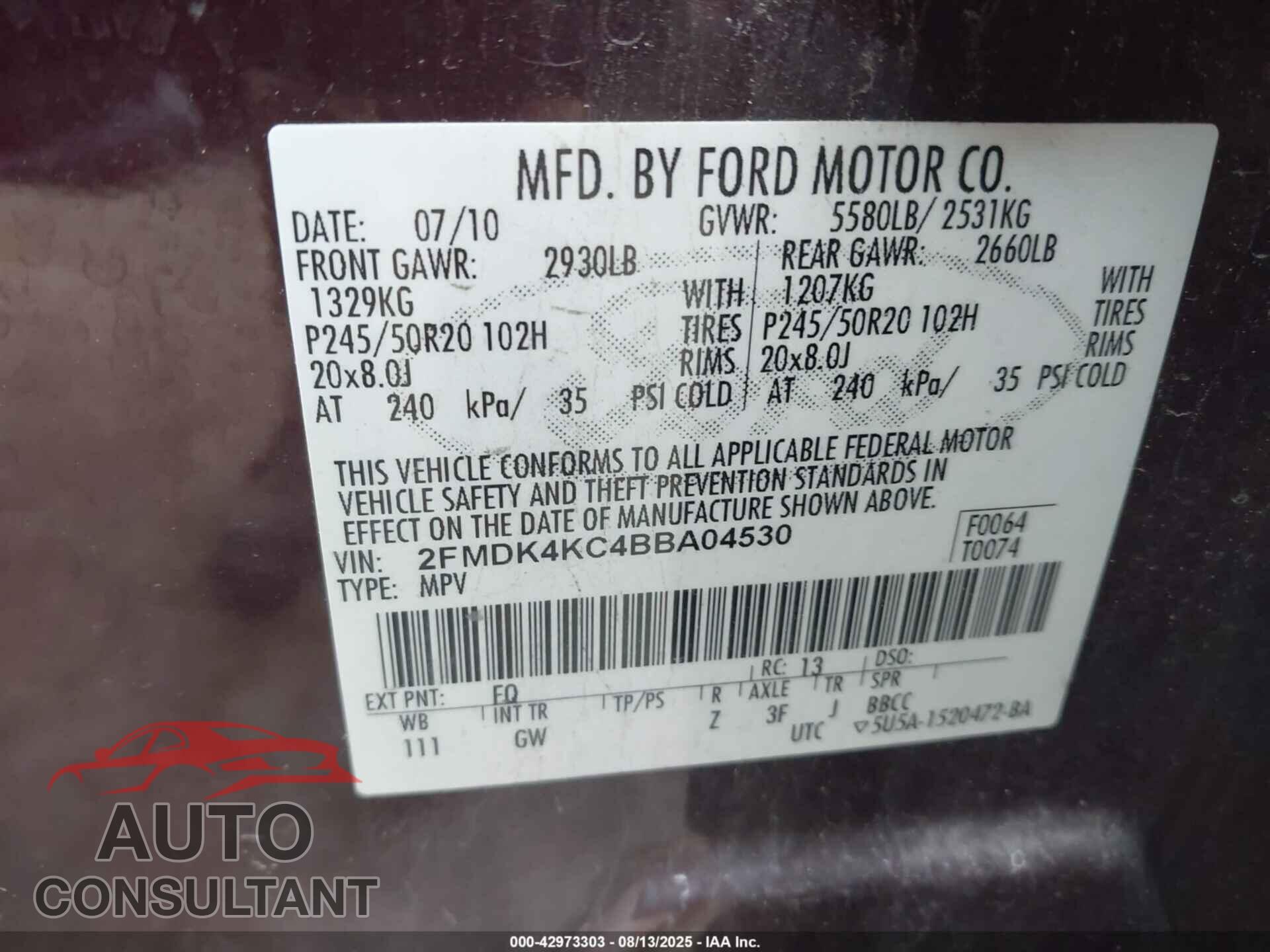 FORD EDGE 2011 - 2FMDK4KC4BBA04530
