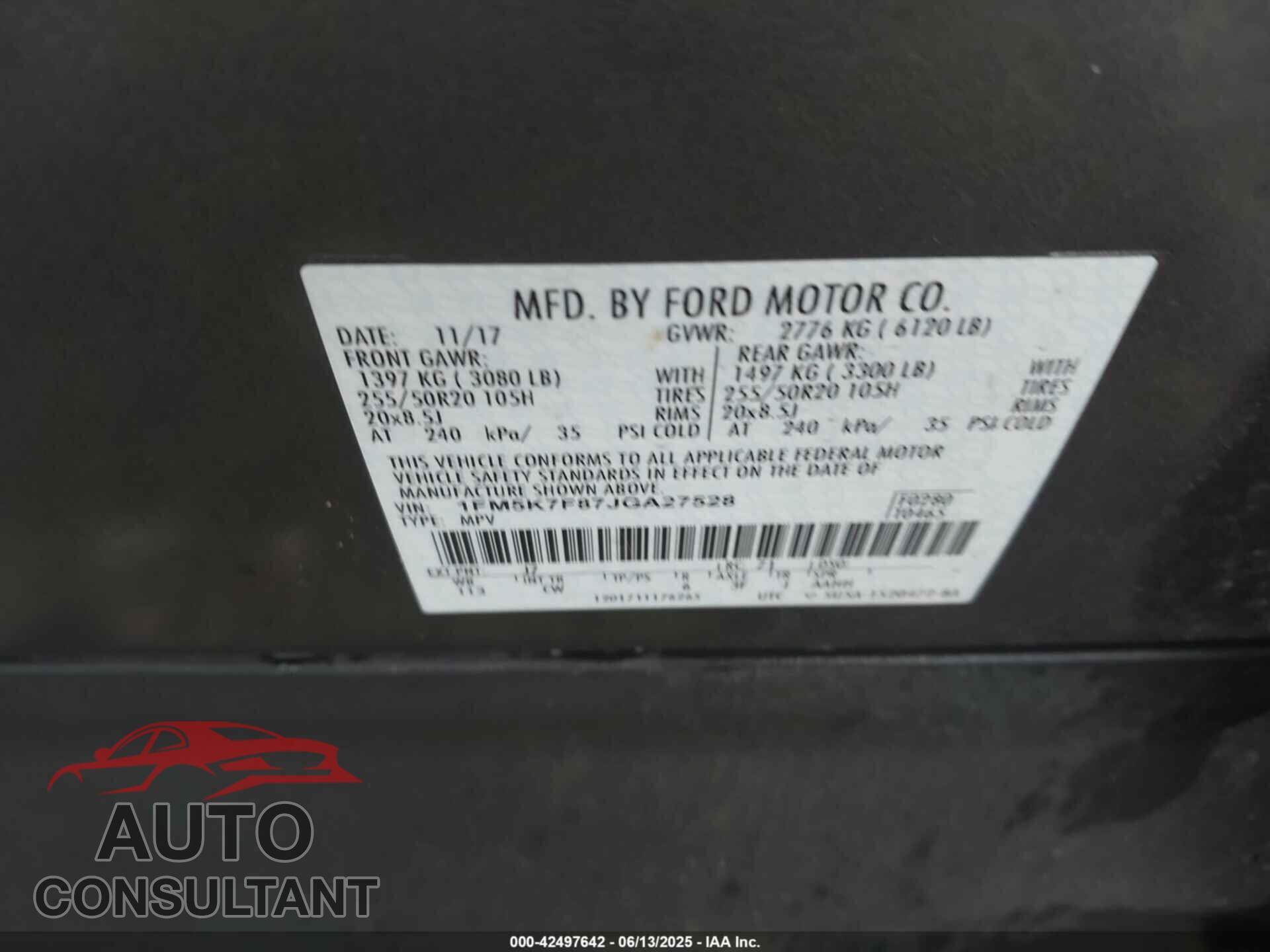 FORD EXPLORER 2018 - 1FM5K7F87JGA27528