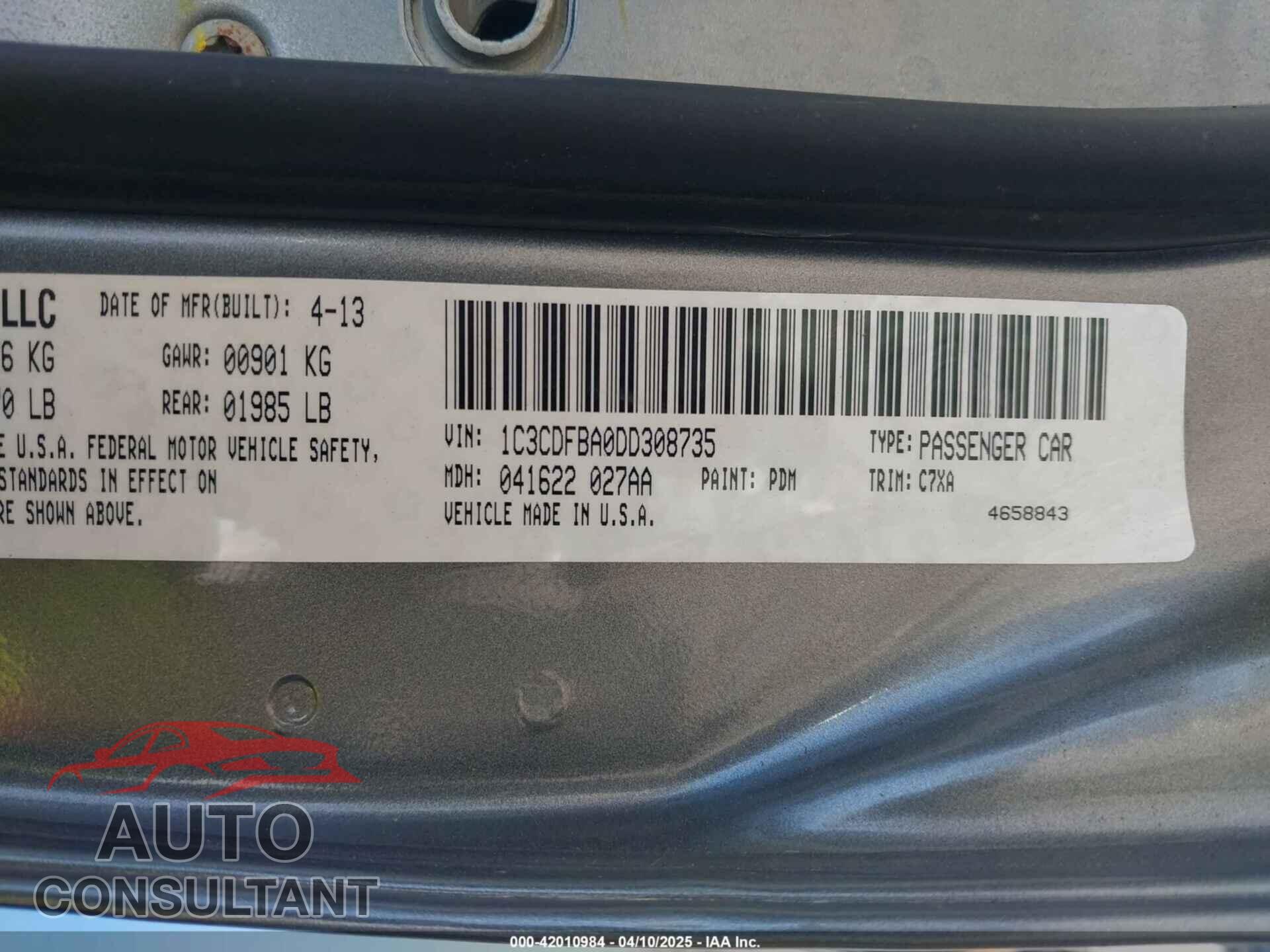 DODGE DART 2013 - 1C3CDFBA0DD308735