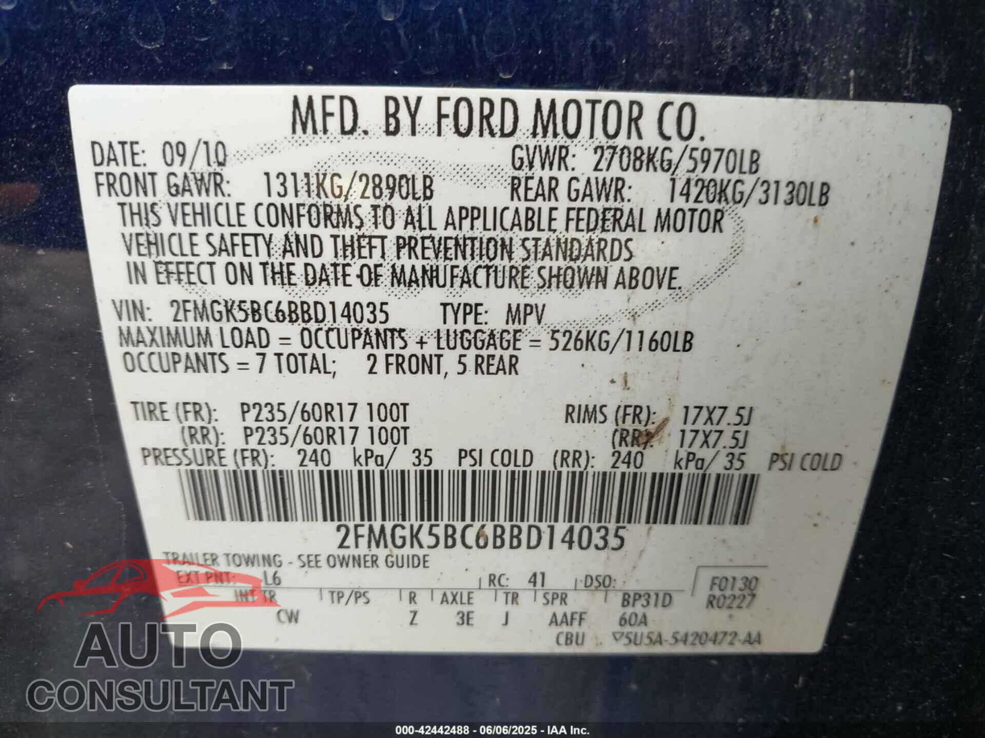 FORD FLEX 2011 - 2FMGK5BC6BBD14035