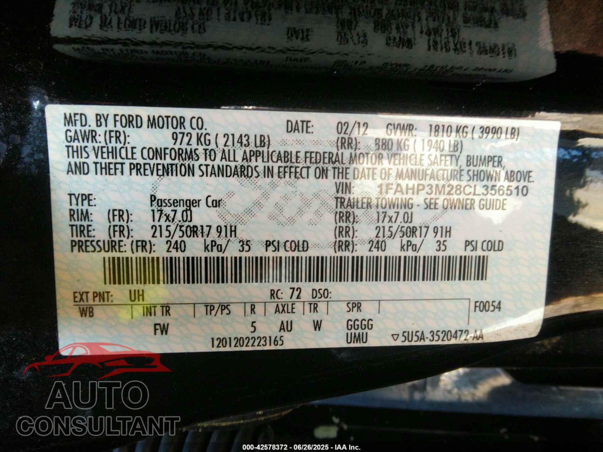 FORD FOCUS 2012 - 1FAHP3M28CL356510