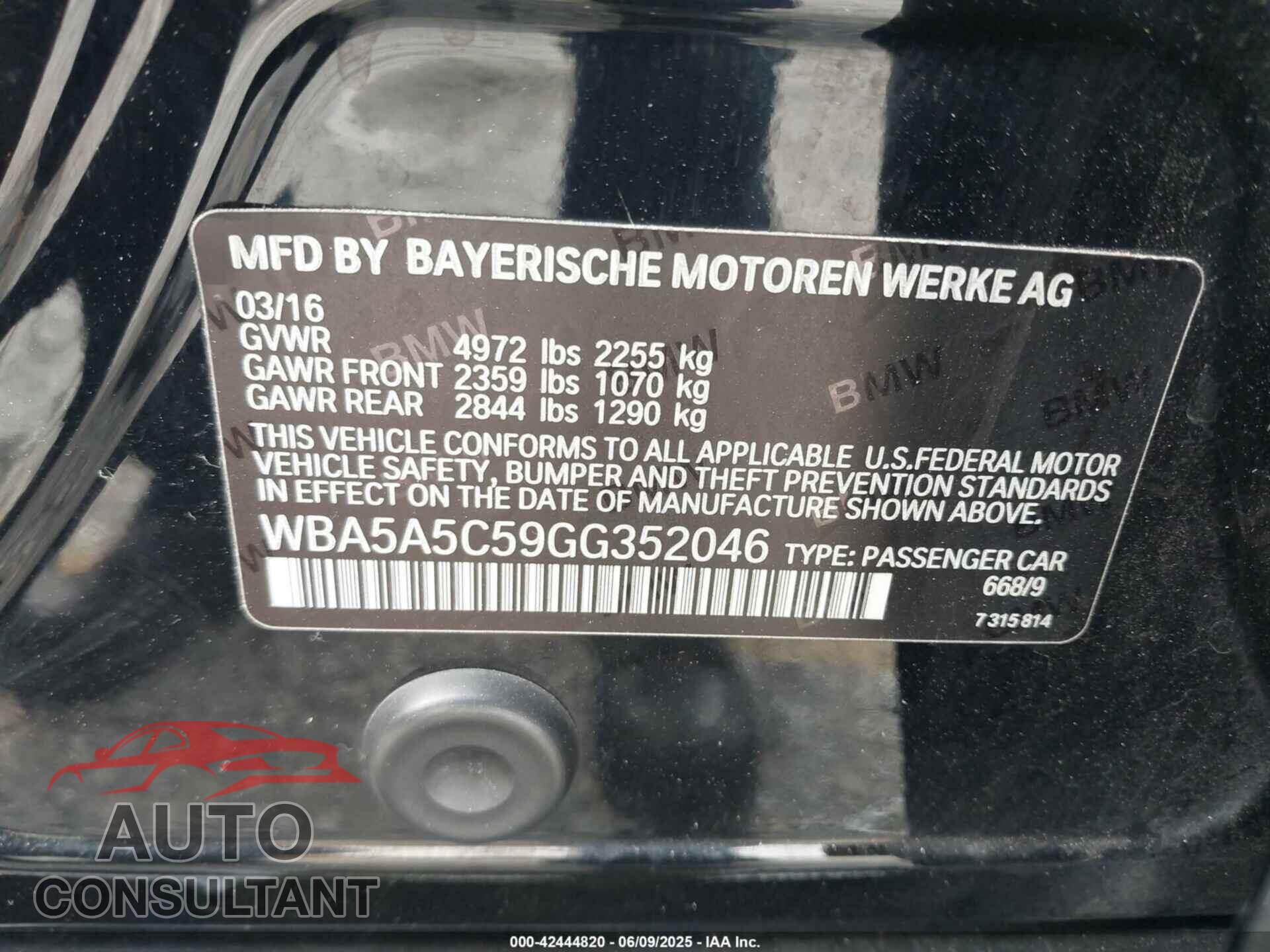 BMW 528I 2016 - WBA5A5C59GG352046