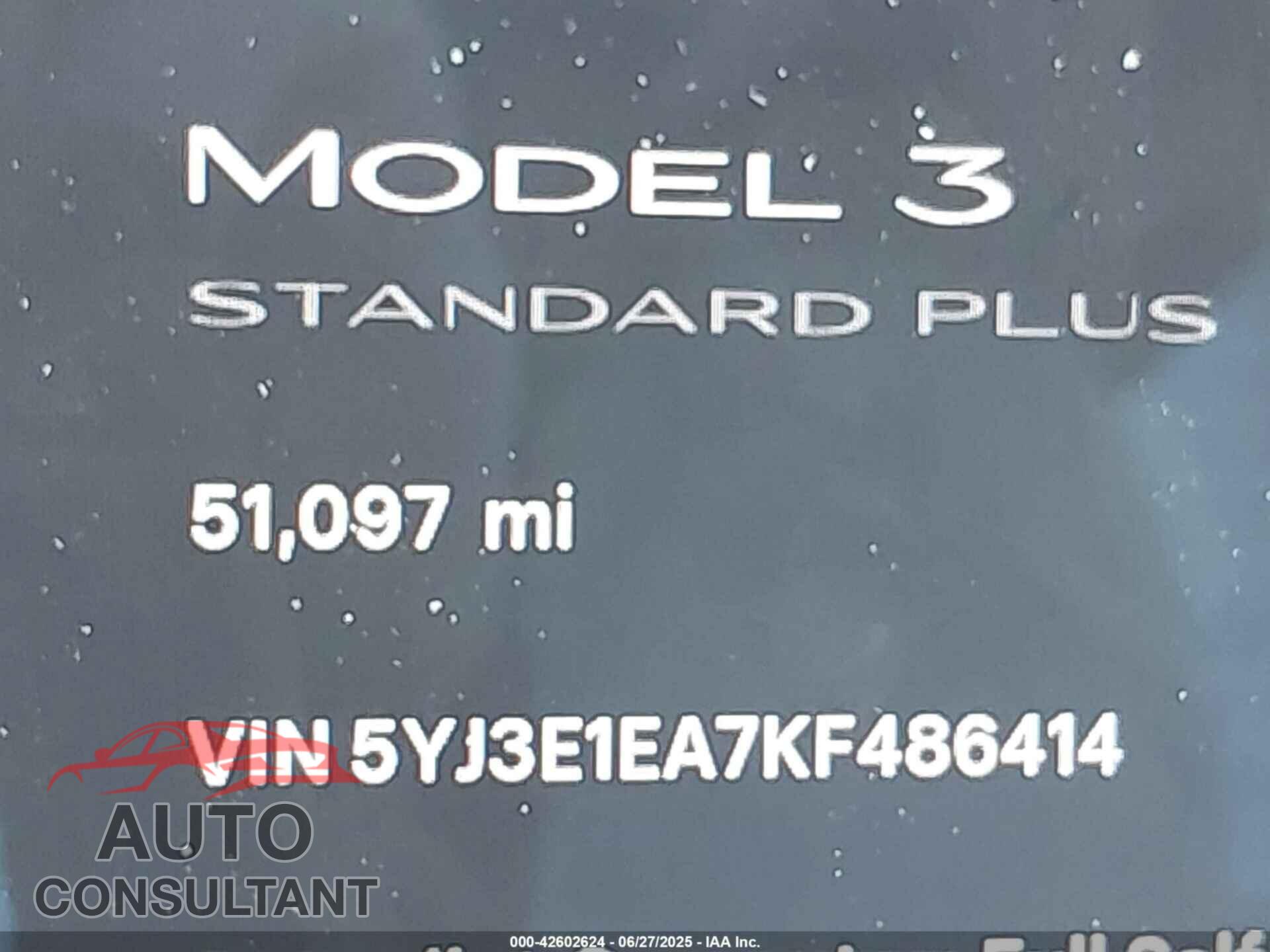 TESLA MODEL 3 2019 - 5YJ3E1EA7KF486414
