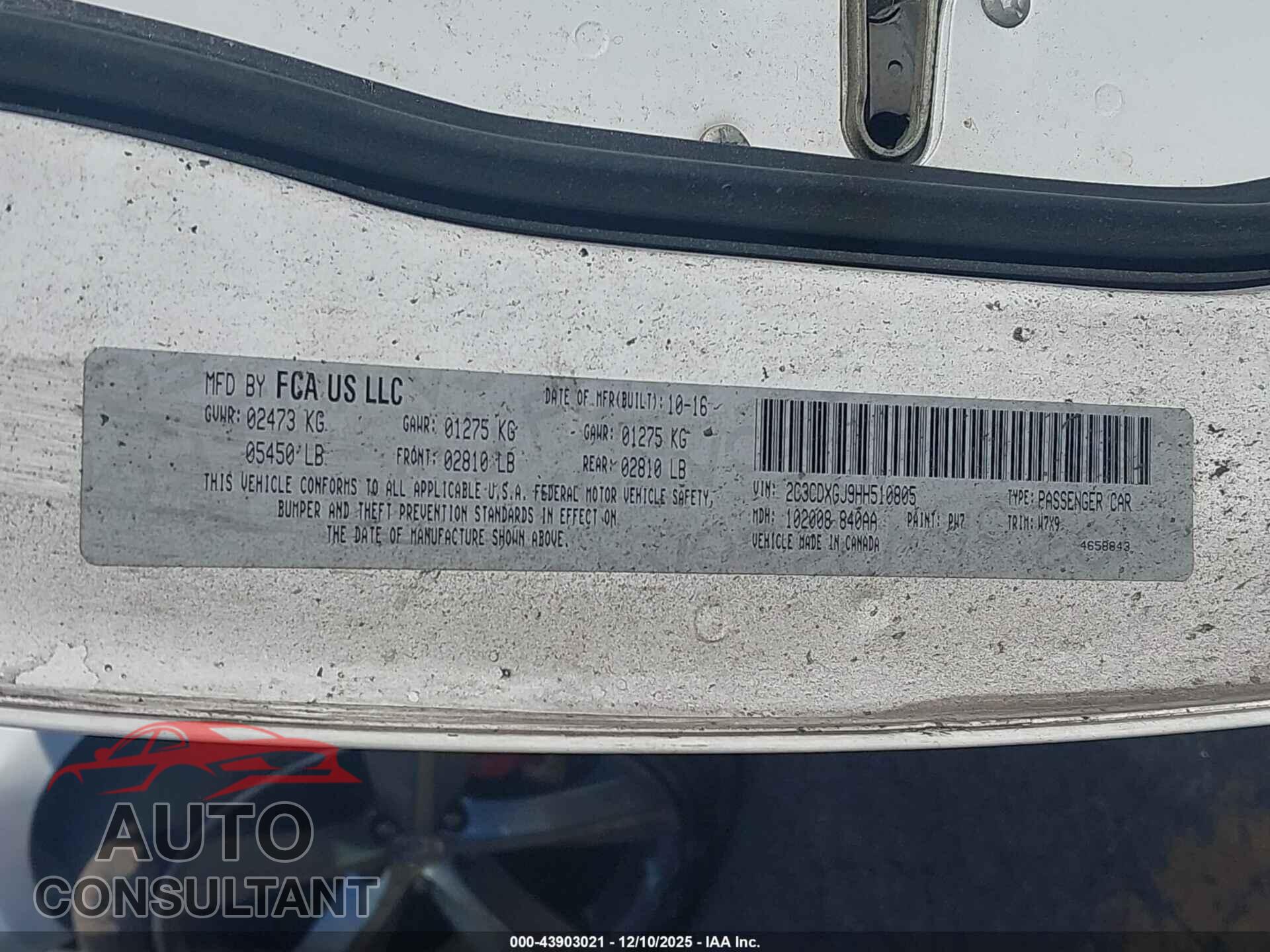 DODGE CHARGER 2017 - 2C3CDXGJ9HH510805