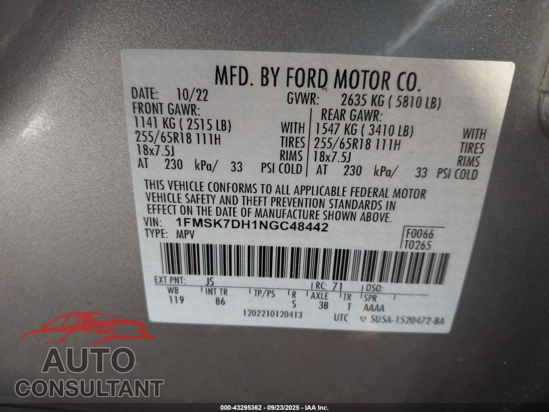 FORD EXPLORER 2022 - 1FMSK7DH1NGC48442