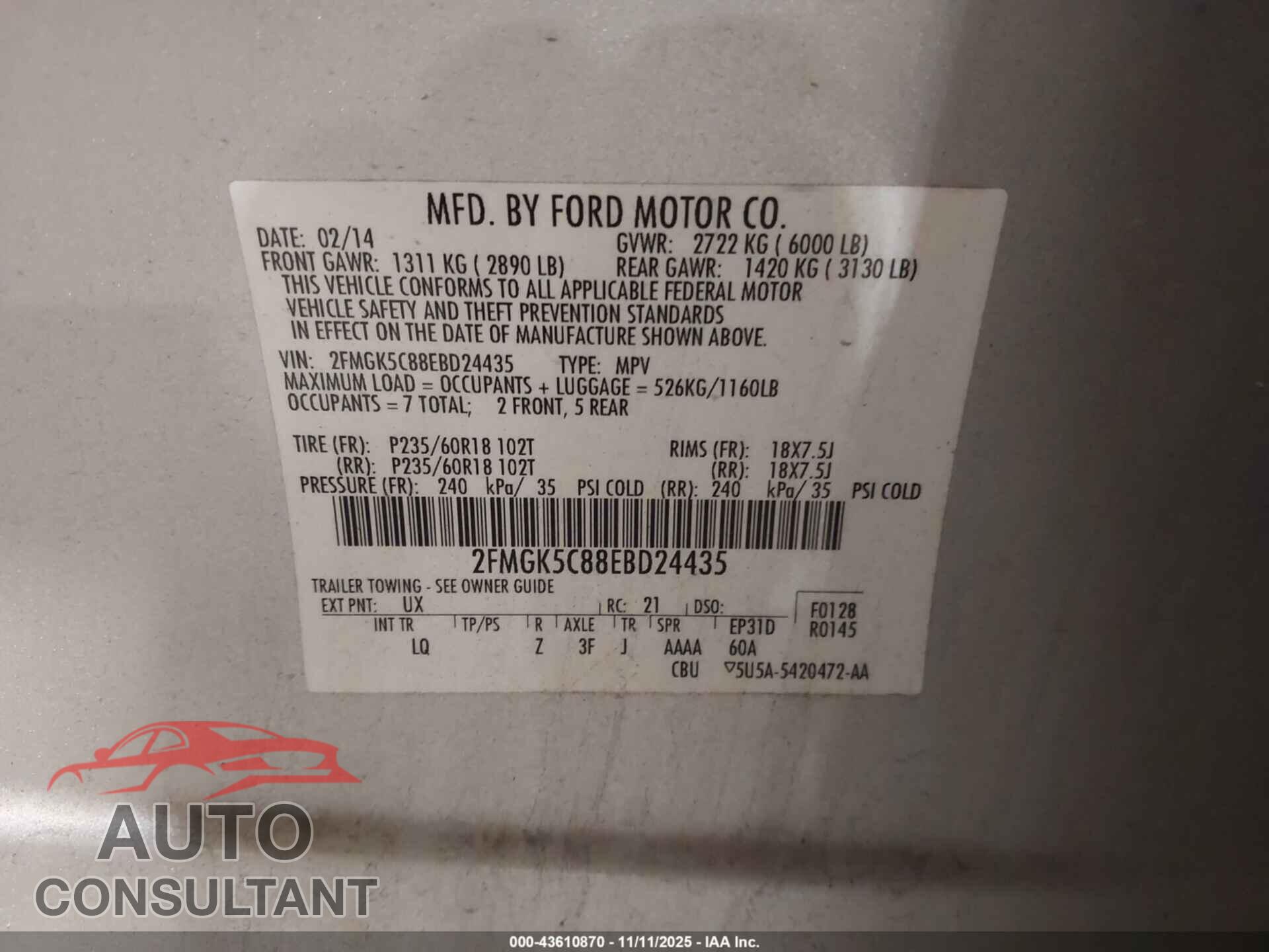 FORD FLEX 2014 - 2FMGK5C88EBD24435
