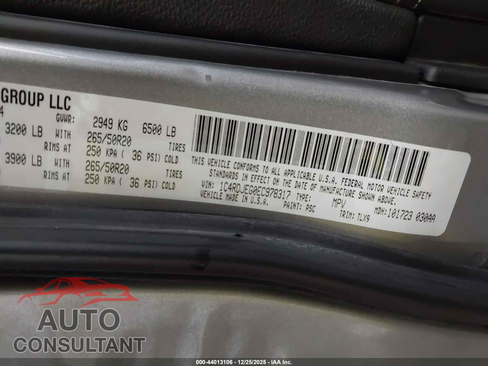 DODGE DURANGO 2014 - 1C4RDJEG0EC978317