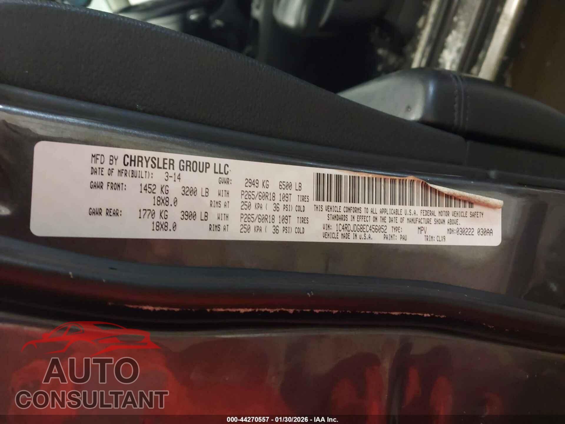 DODGE DURANGO 2014 - 1C4RDJDG8EC456052