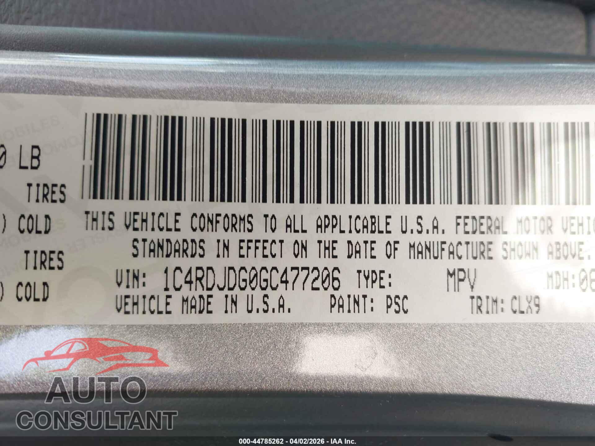 DODGE DURANGO 2016 - 1C4RDJDG0GC477206