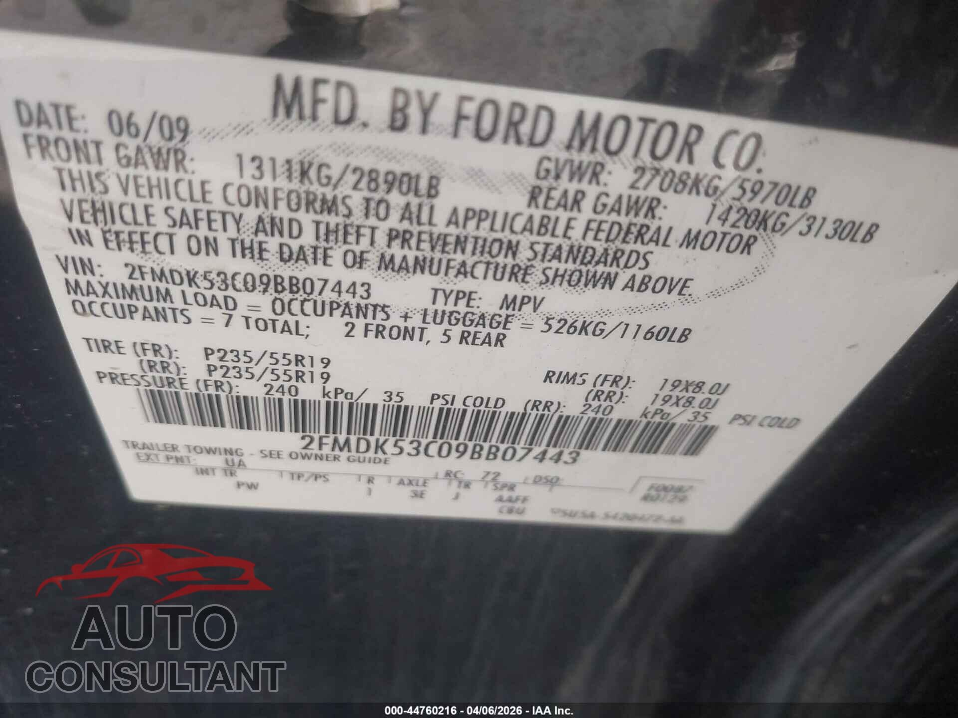 FORD FLEX 2009 - 2FMDK53C09BB07443