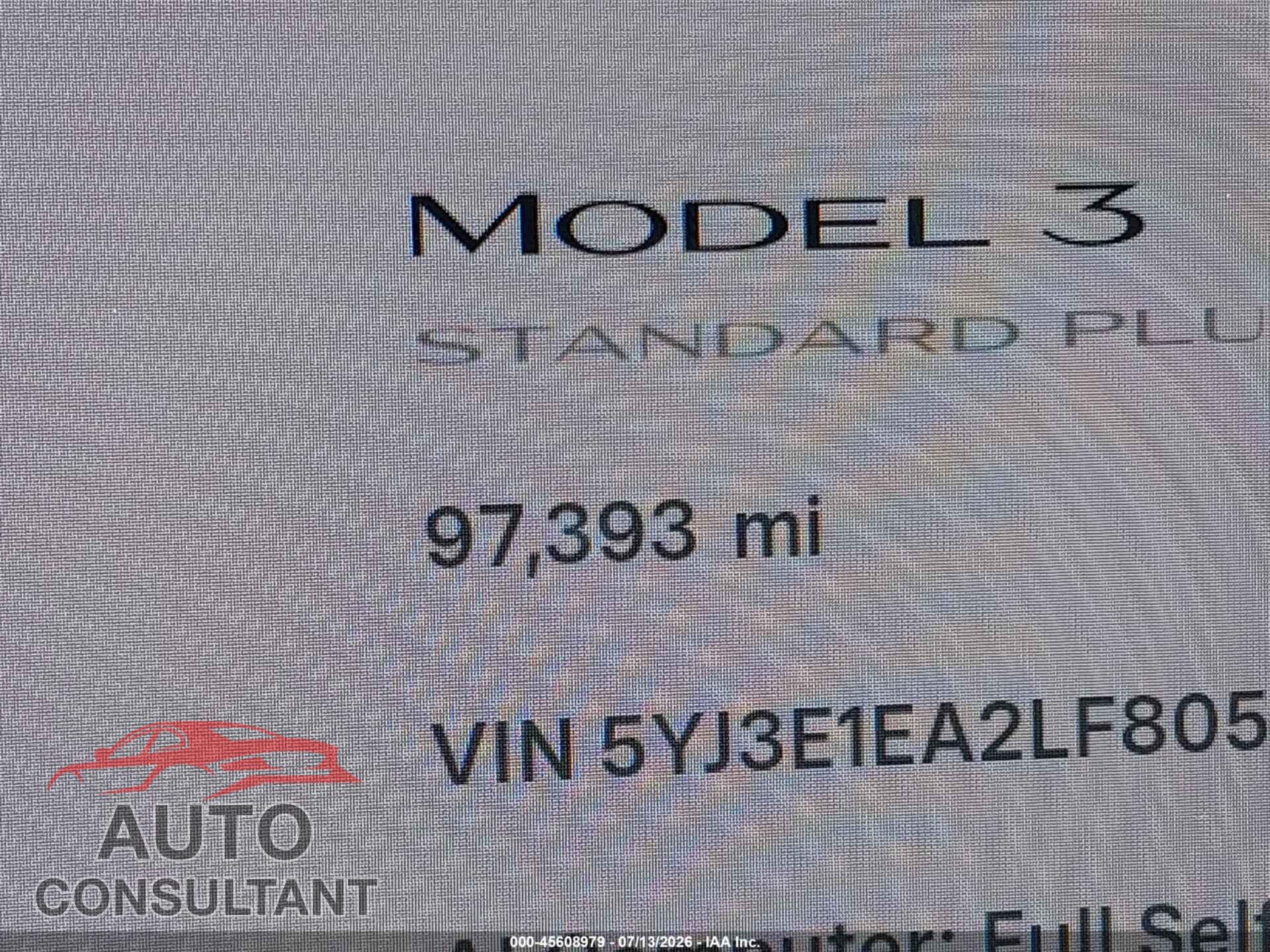 TESLA MODEL 3 2020 - 5YJ3E1EA2LF805638