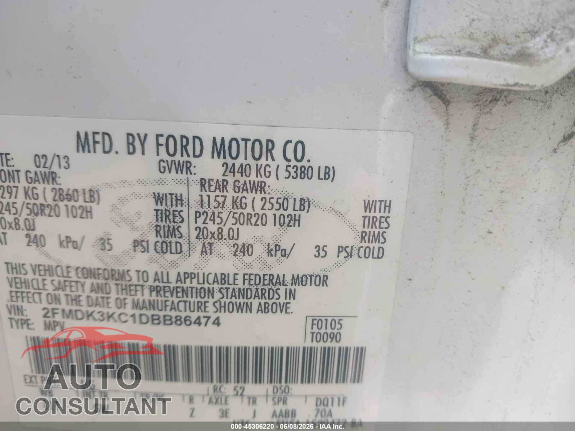FORD EDGE 2013 - 2FMDK3KC1DBB86474