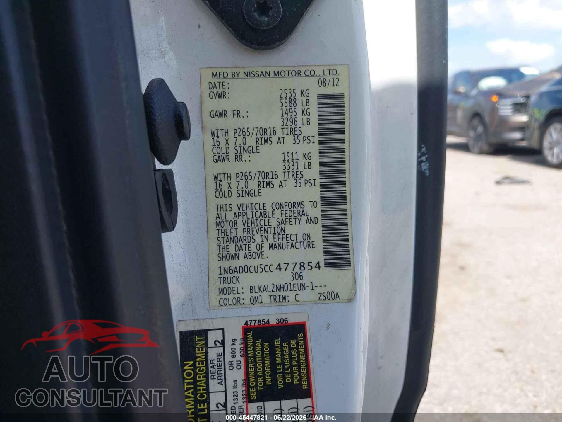 NISSAN FRONTIER 2012 - 1N6AD0CU5CC477854