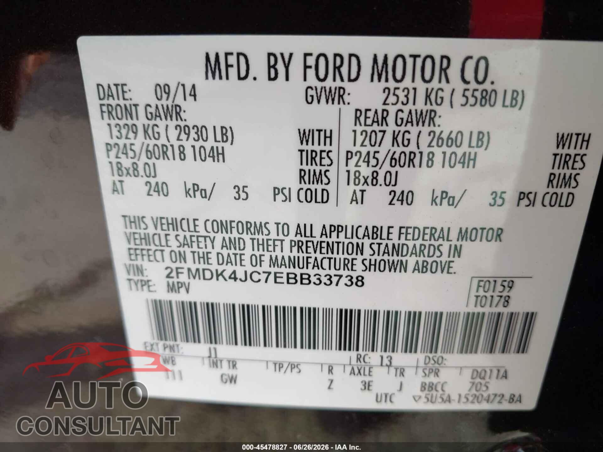 FORD EDGE 2014 - 2FMDK4JC7EBB33738