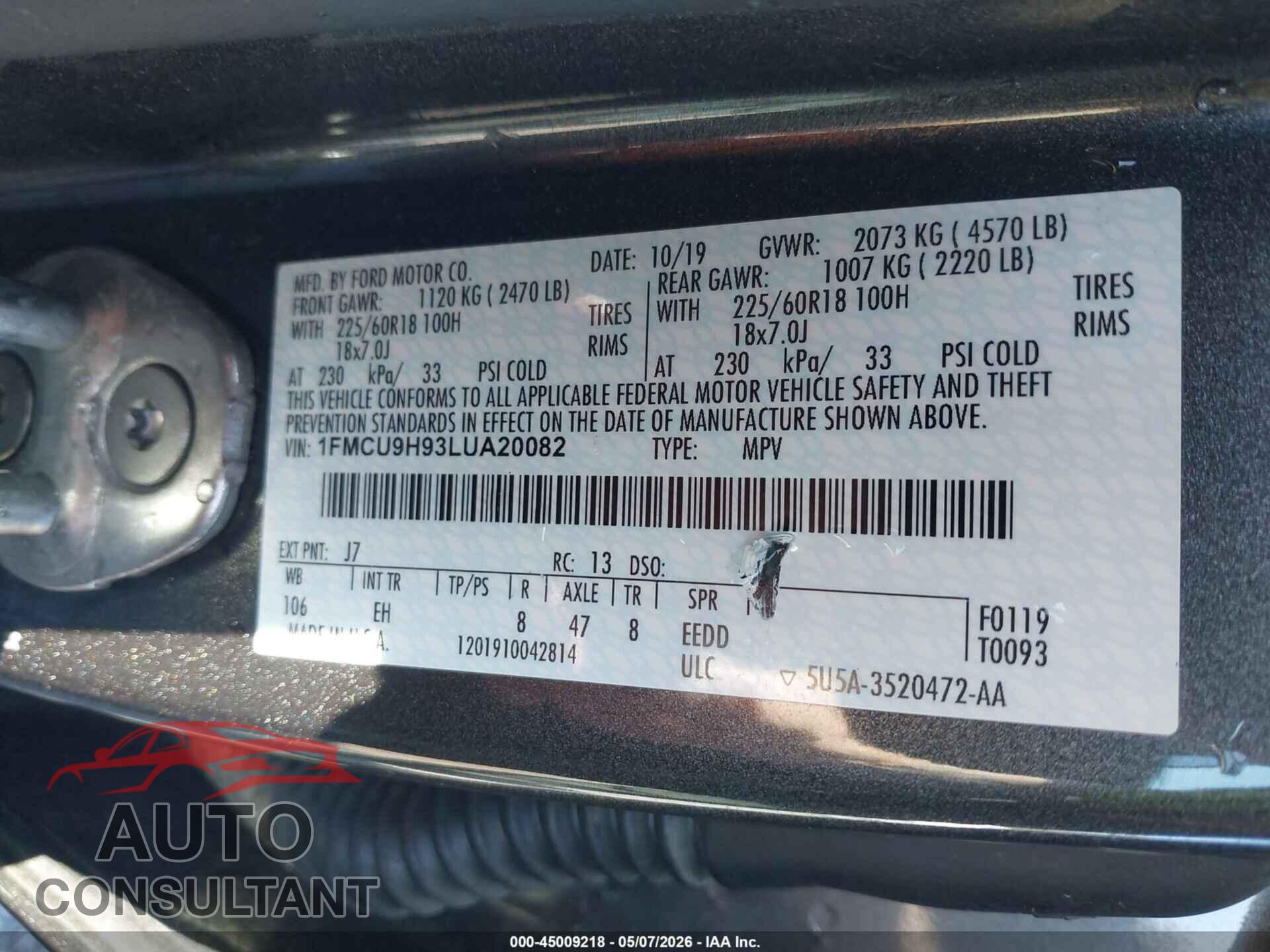 FORD ESCAPE 2020 - 1FMCU9H93LUA20082