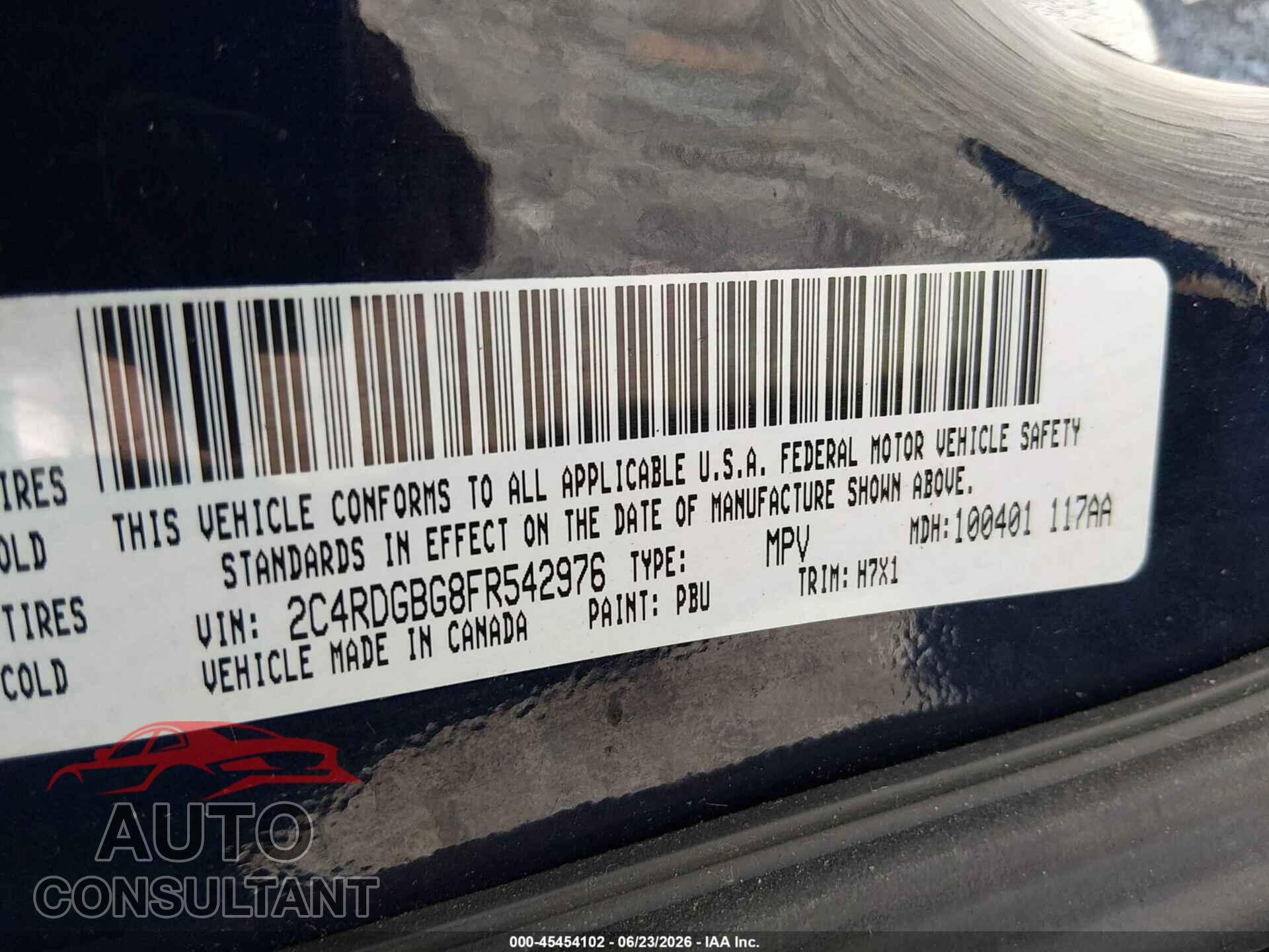 DODGE GRAND CARAVAN 2015 - 2C4RDGBG8FR542976