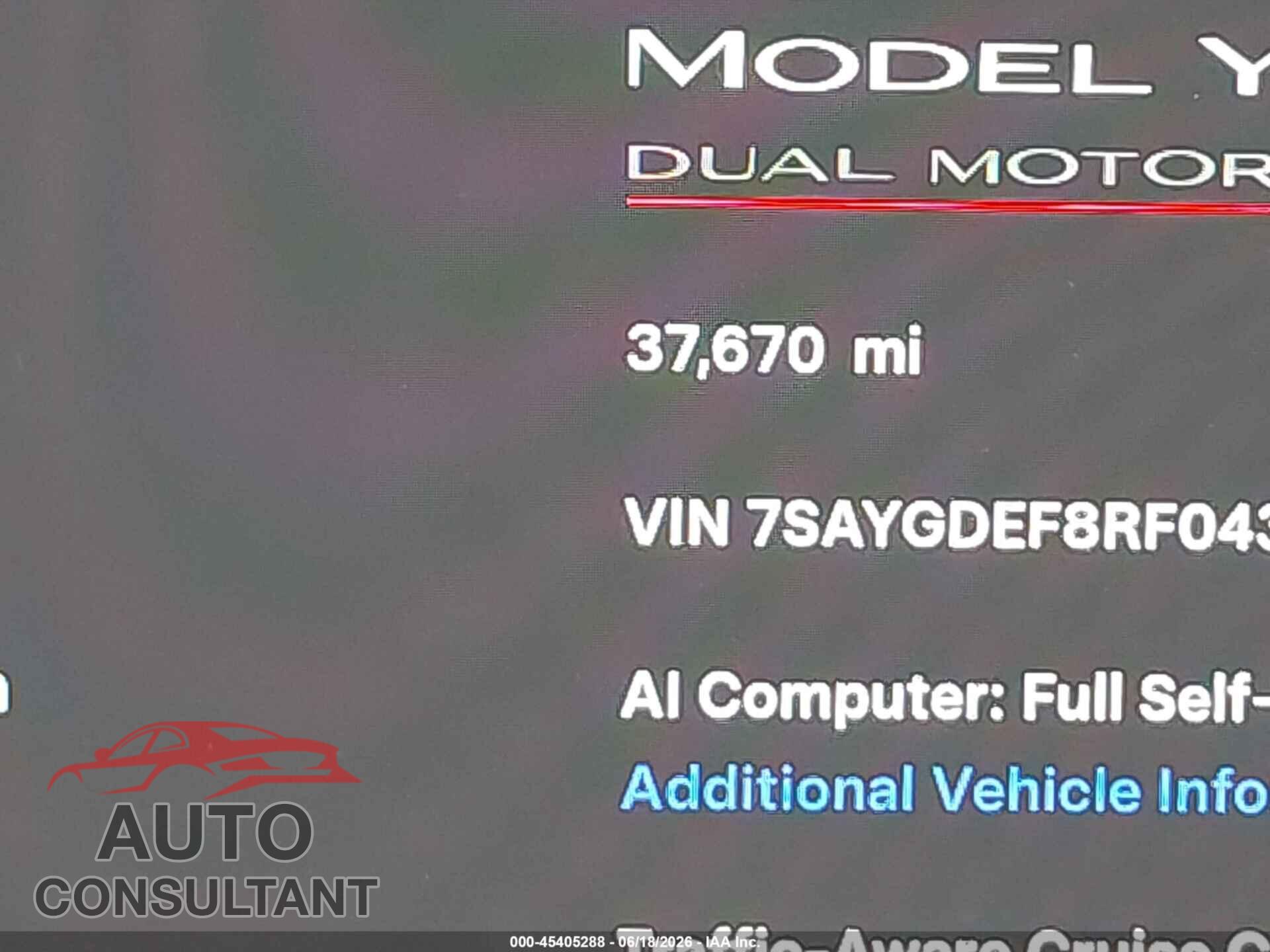 TESLA MODEL Y 2024 - 7SAYGDEF8RF043182