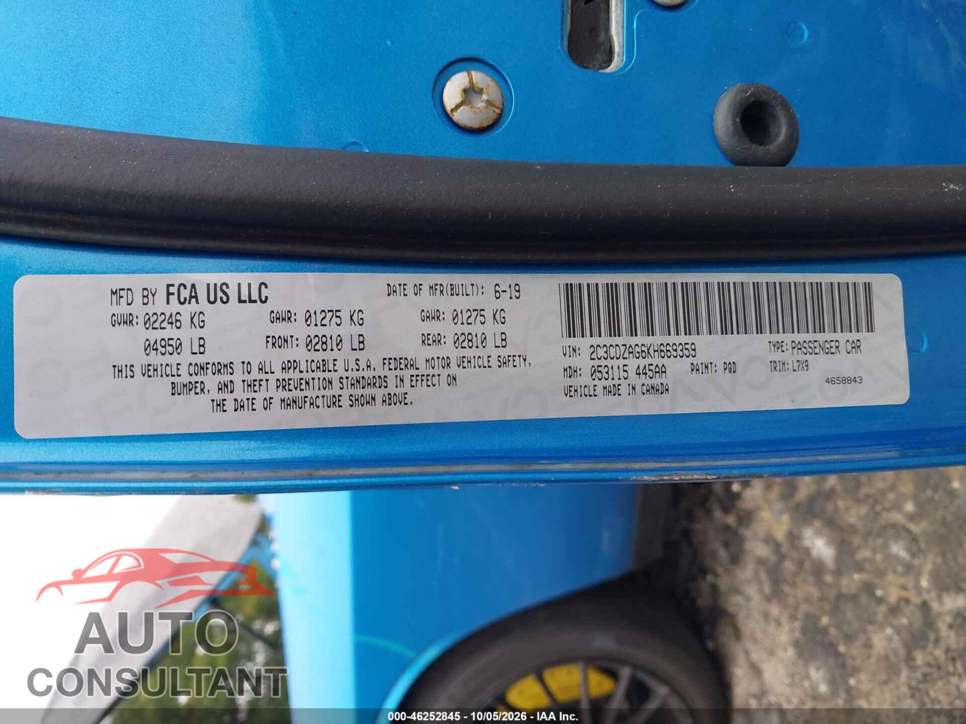 DODGE CHALLENGER 2019 - 2C3CDZAG6KH669359
