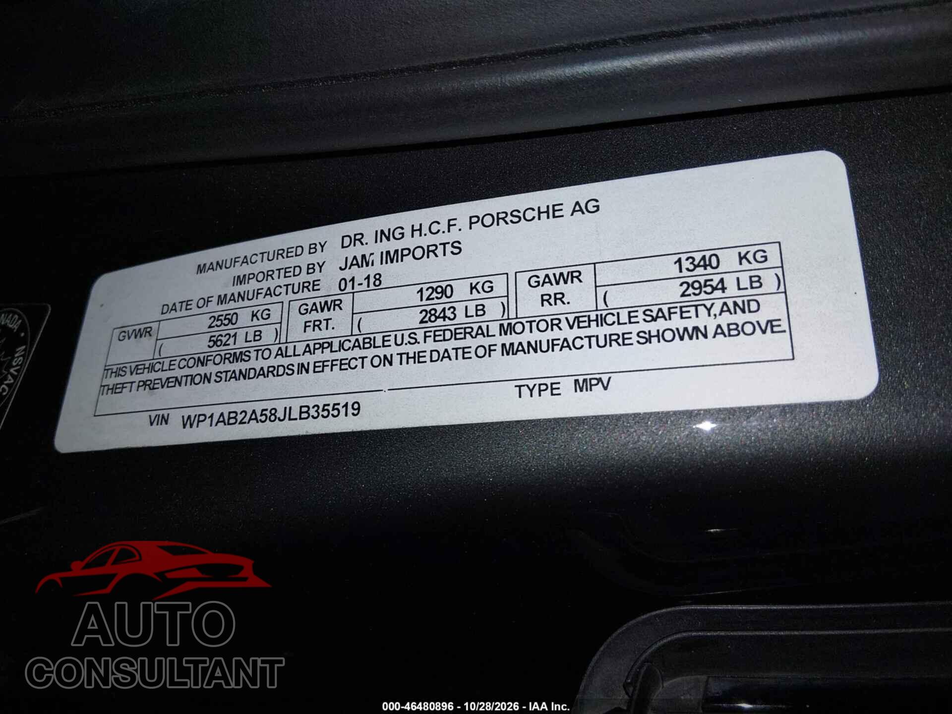PORSCHE MACAN 2018 - WP1AB2A58JLB35519