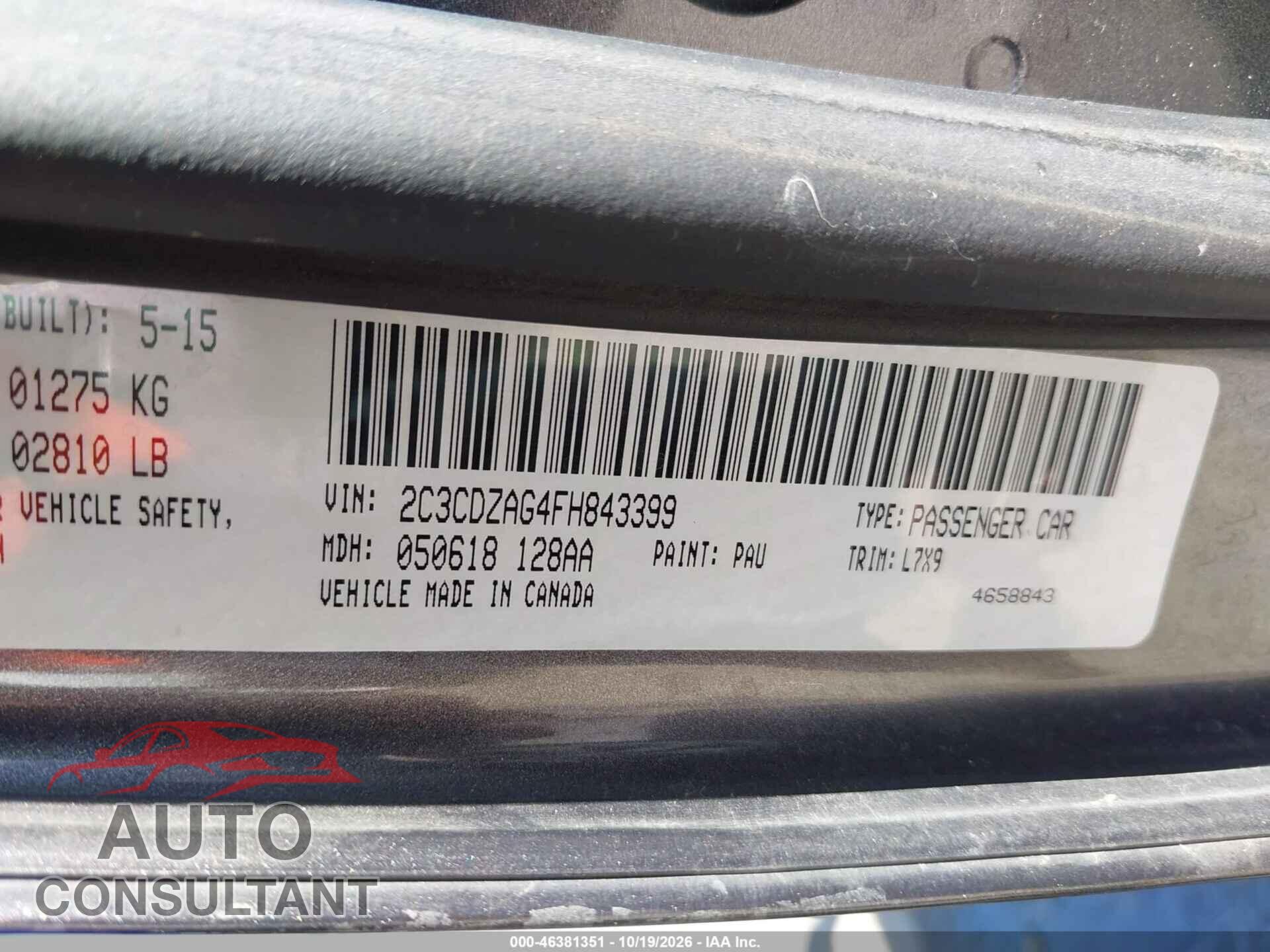 DODGE CHALLENGER 2015 - 2C3CDZAG4FH843399