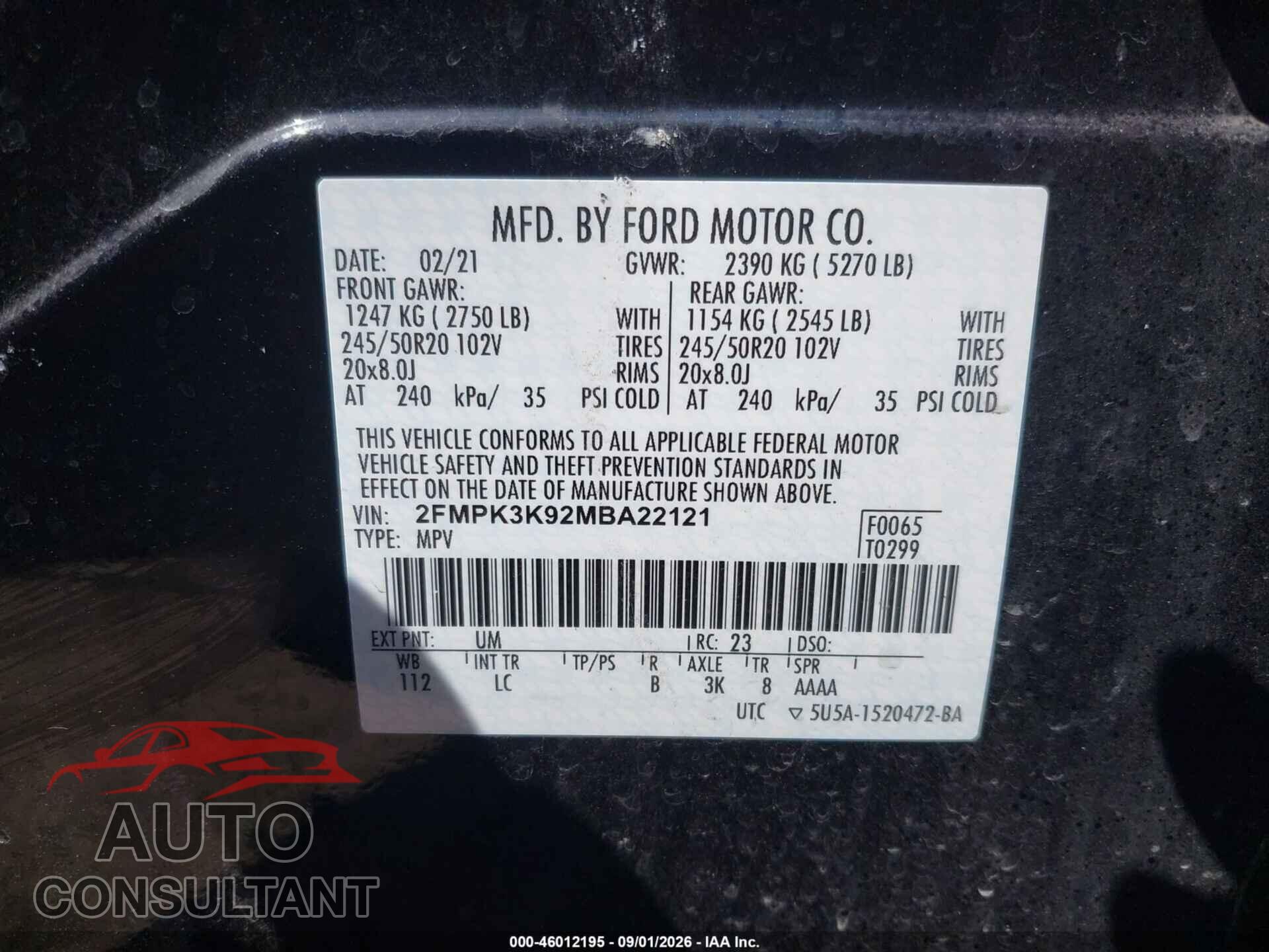 FORD EDGE 2021 - 2FMPK3K92MBA22121