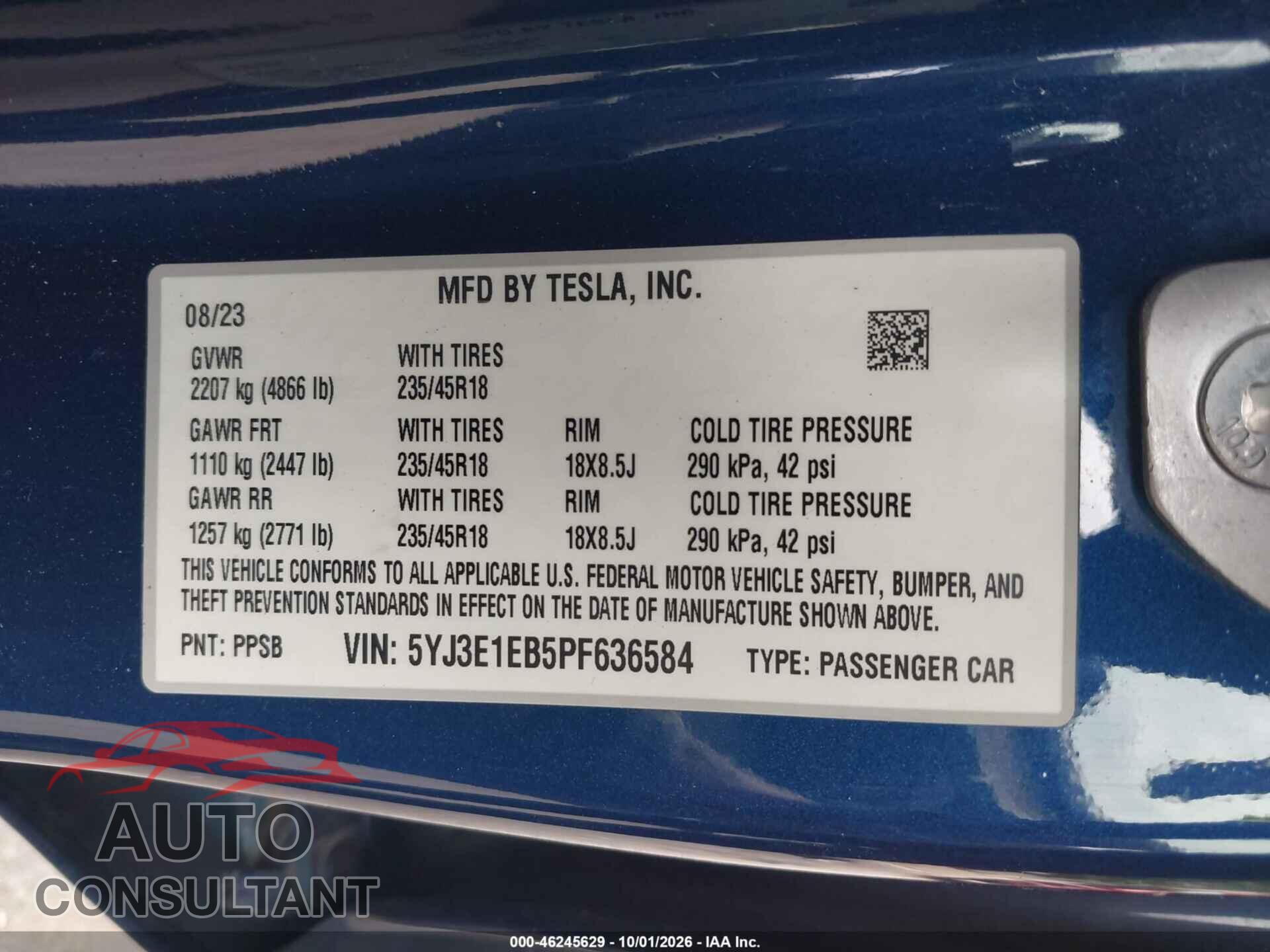 TESLA MODEL 3 2023 - 5YJ3E1EB5PF636584