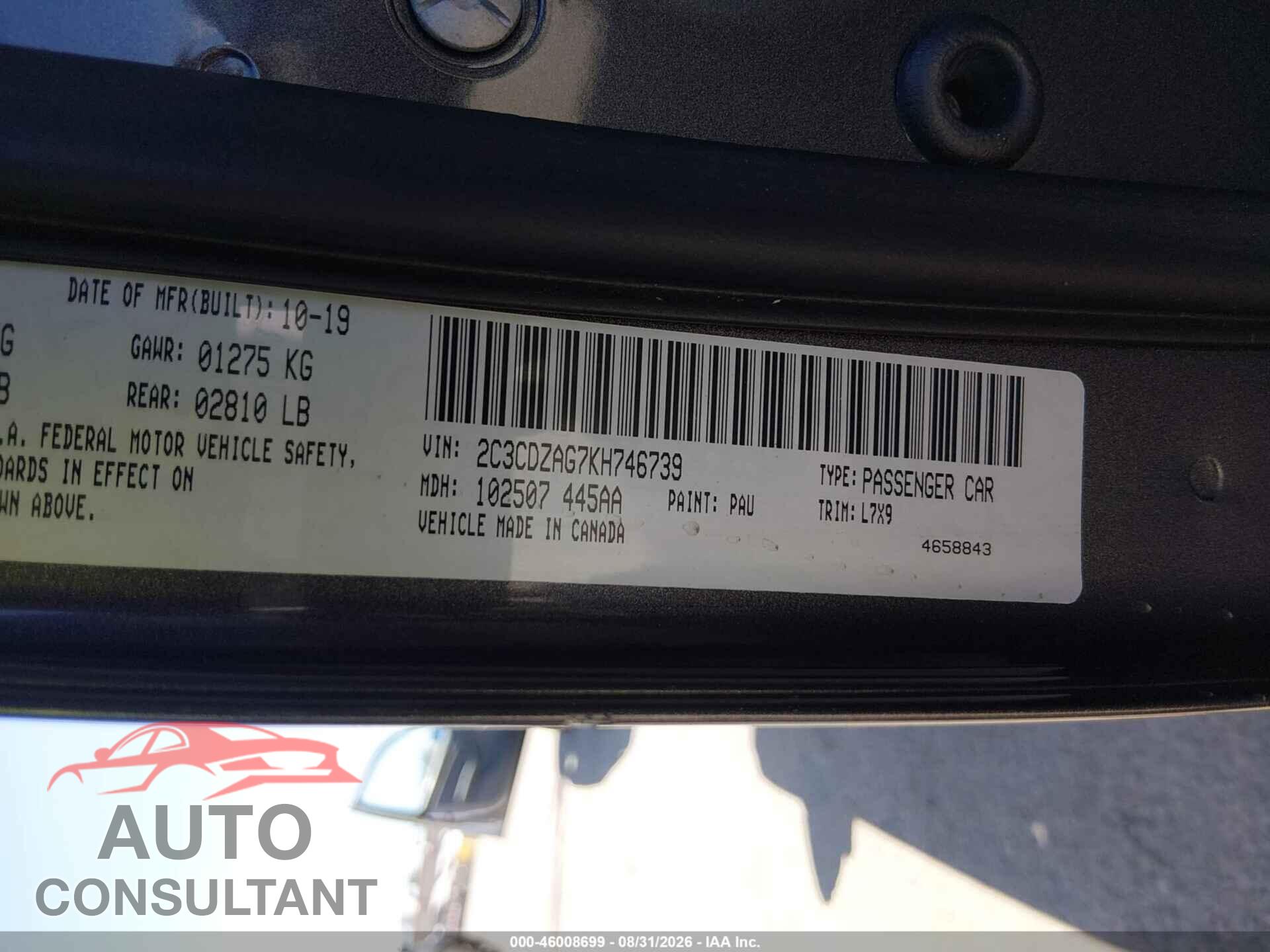 DODGE CHALLENGER 2019 - 2C3CDZAG7KH746739