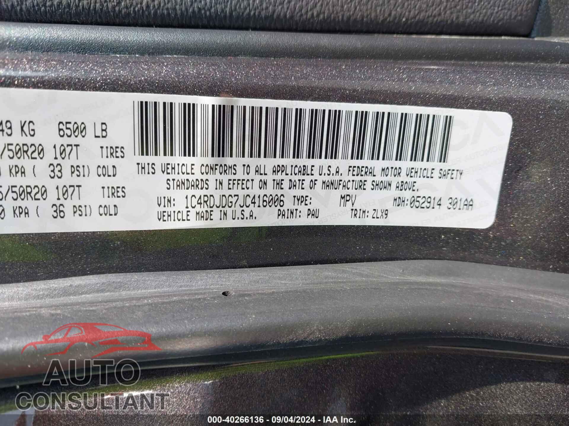 DODGE DURANGO 2018 - 1C4RDJDG7JC416006