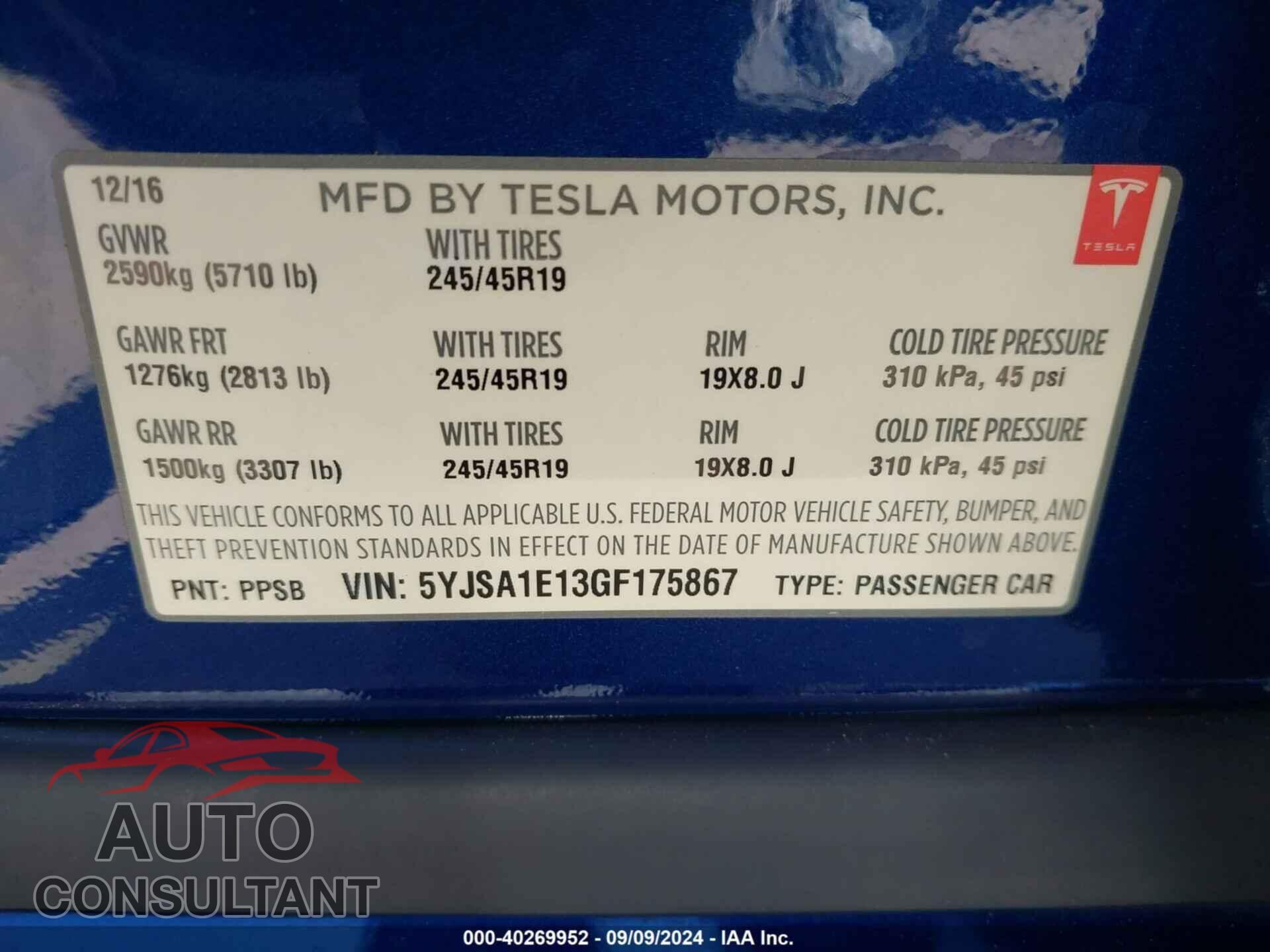 TESLA MODEL S 2016 - 5YJSA1E13GF175867