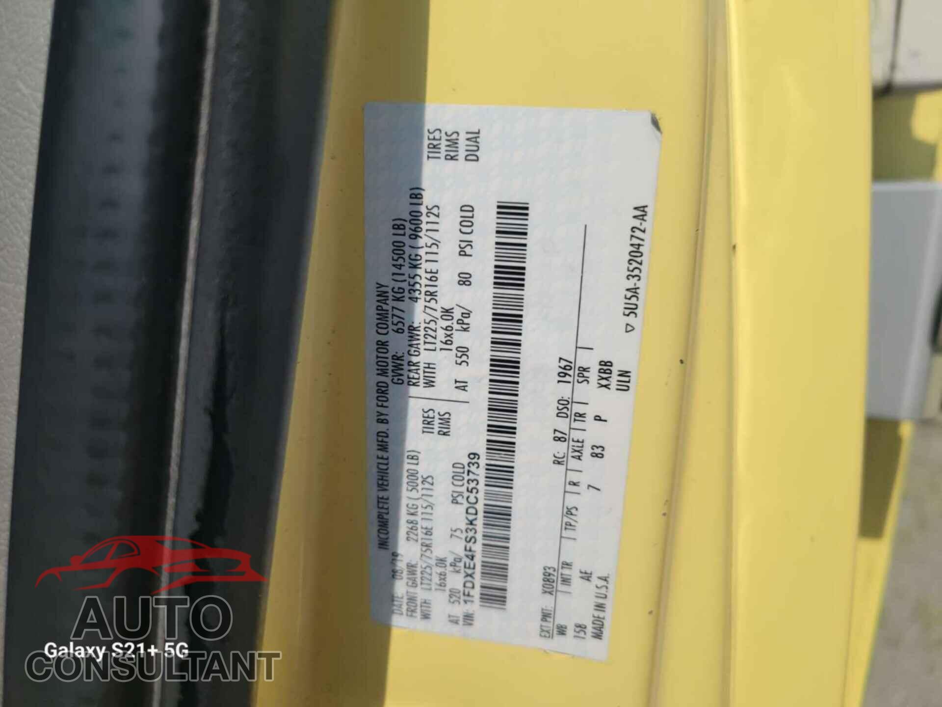 FORD E-450 CUTAWAY 2019 - 1FDXE4FS3KDC53739