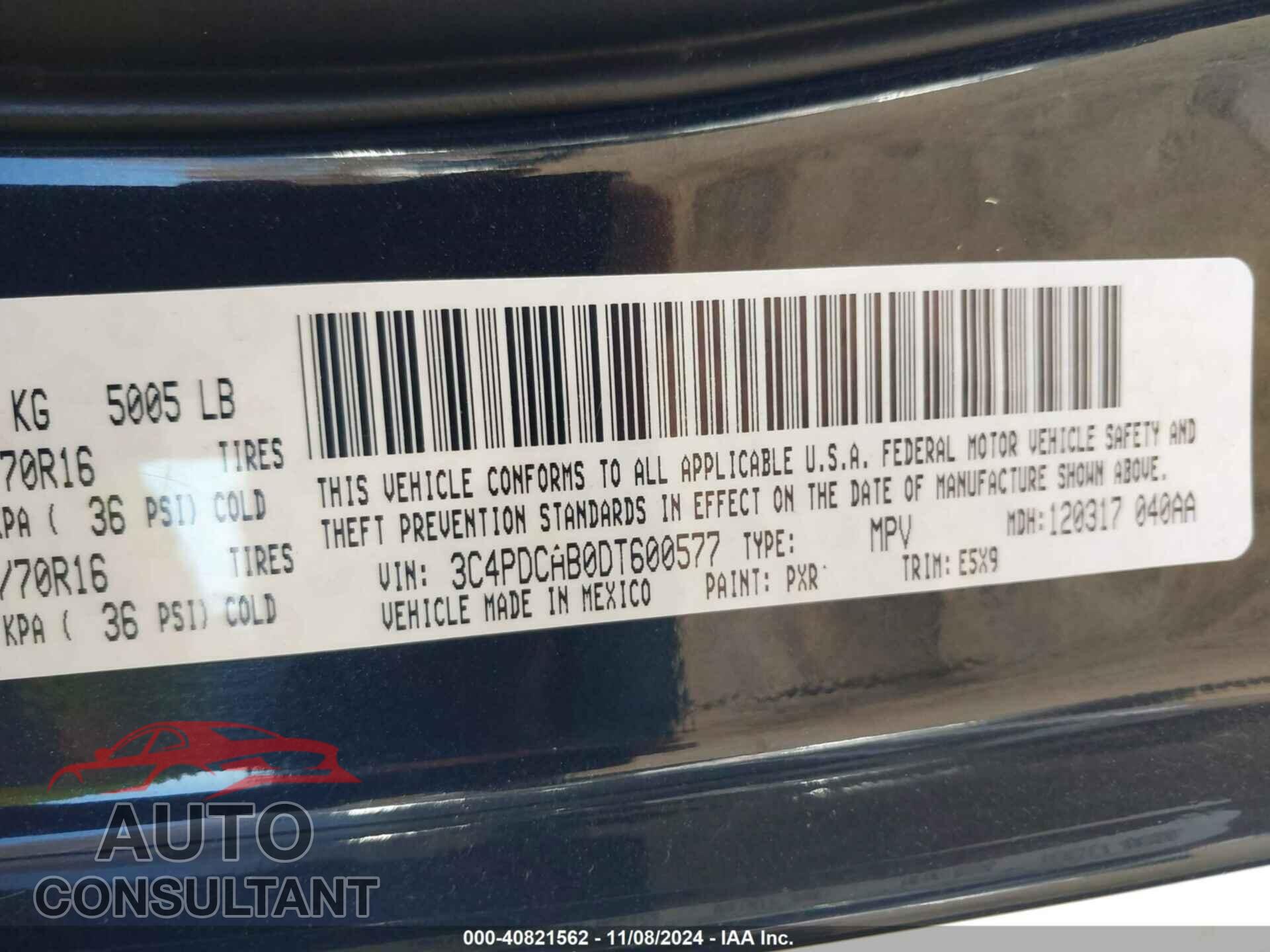DODGE JOURNEY 2013 - 3C4PDCAB0DT600577