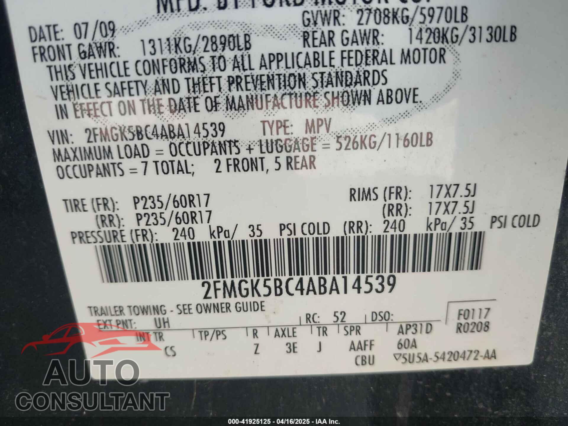 FORD FLEX 2010 - 2FMGK5BC4ABA14539