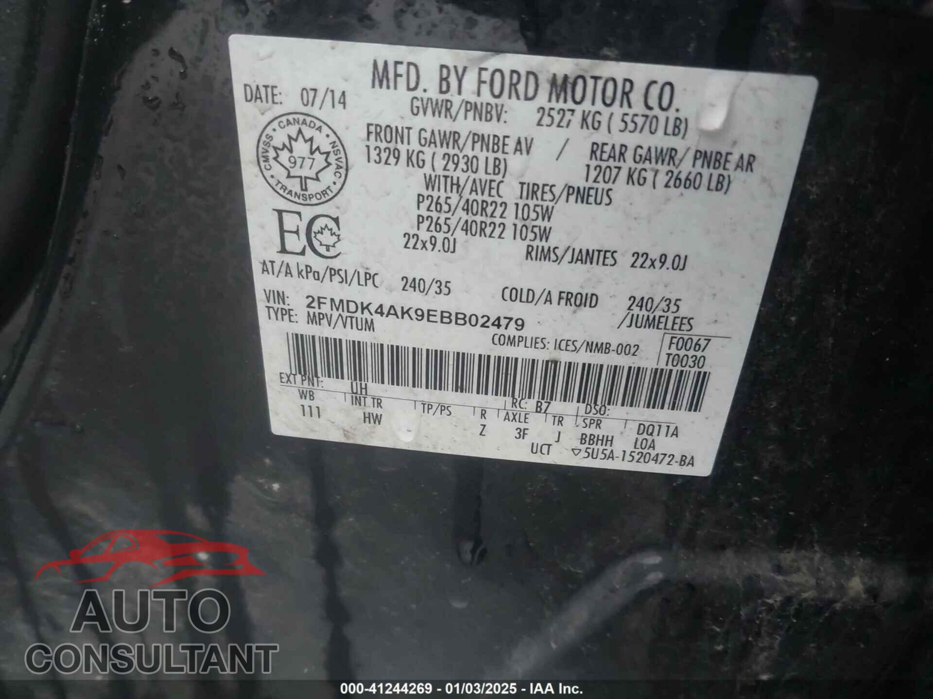 FORD EDGE 2014 - 2FMDK4AK9EBB02479