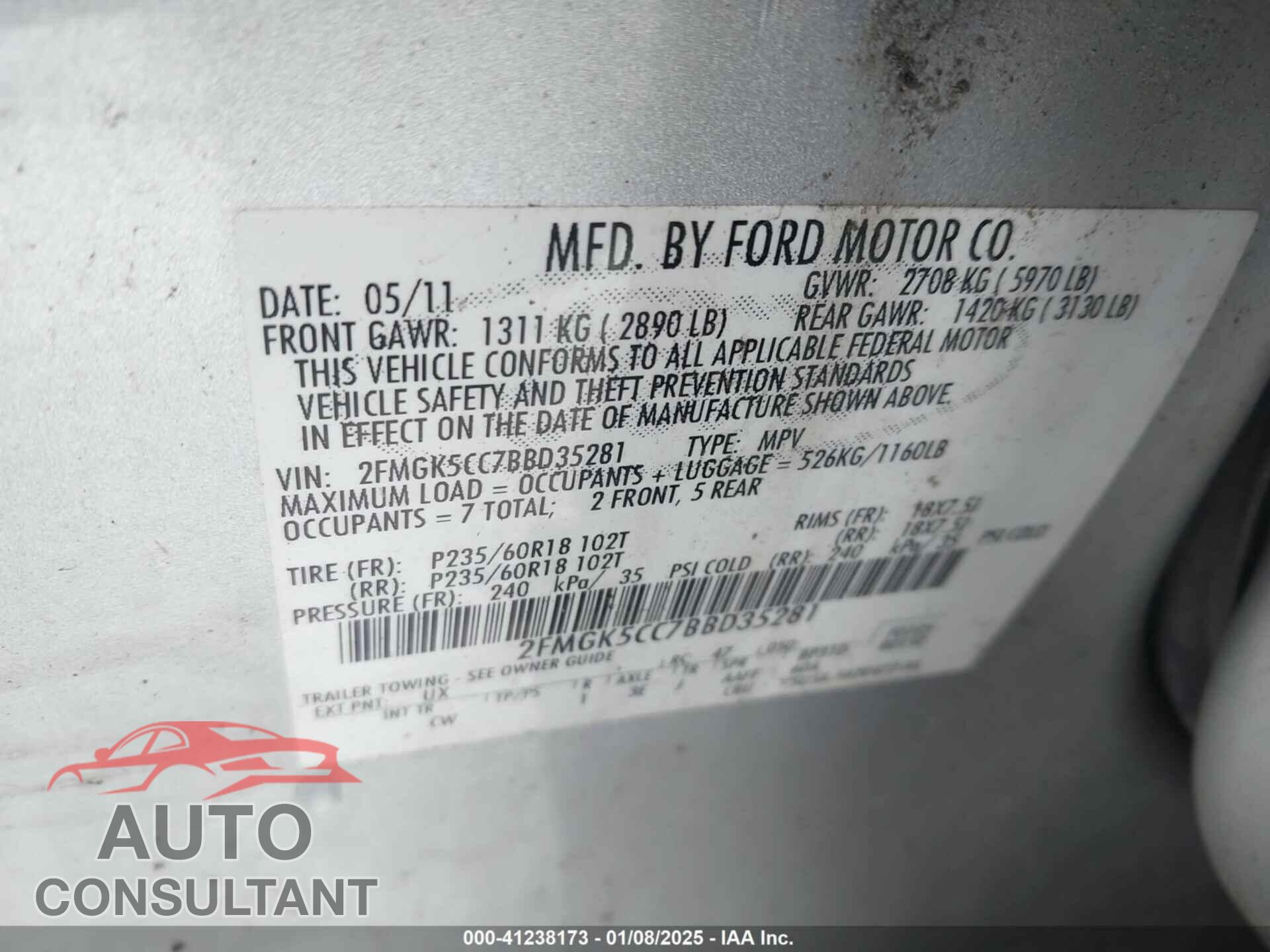 FORD FLEX 2011 - 2FMGK5CC7BBD35281