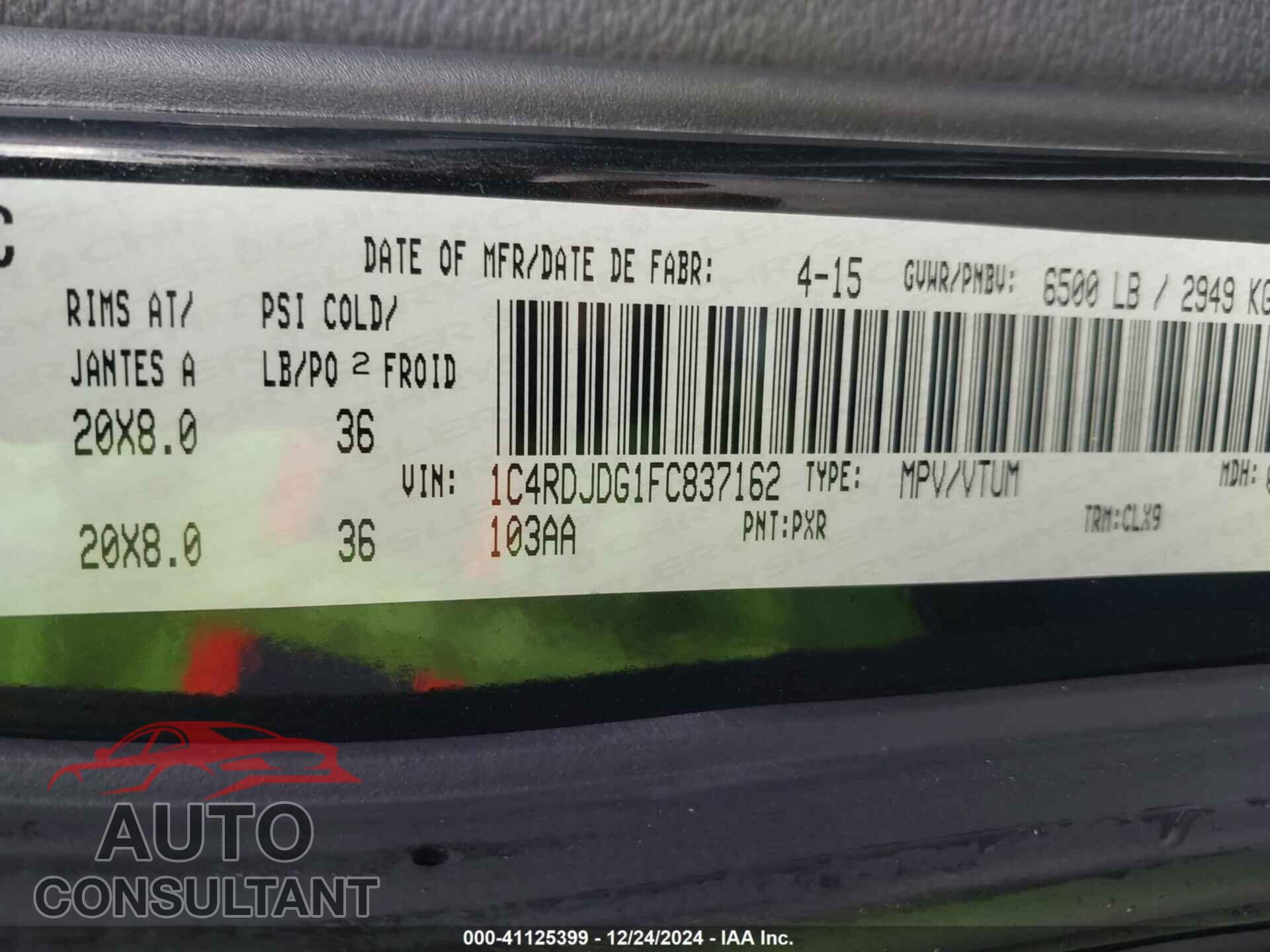DODGE DURANGO 2015 - 1C4RDJDG1FC837162