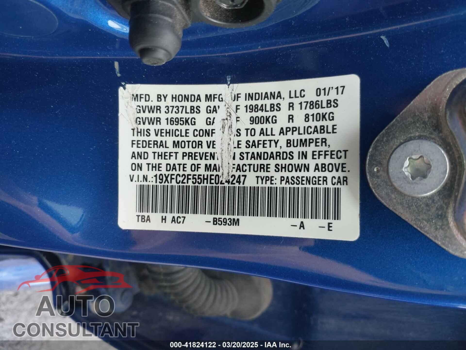 HONDA CIVIC 2017 - 19XFC2F55HE024247