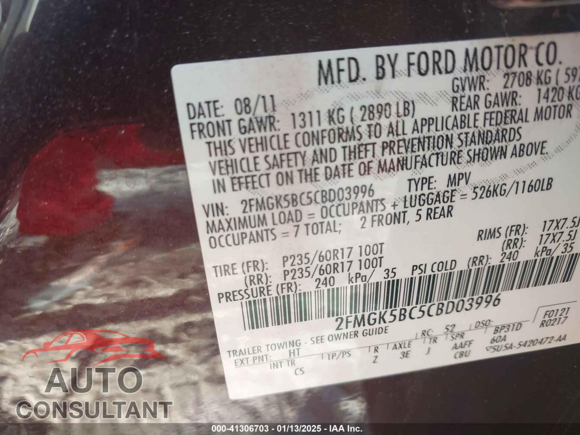 FORD FLEX 2012 - 2FMGK5BC5CBD03996