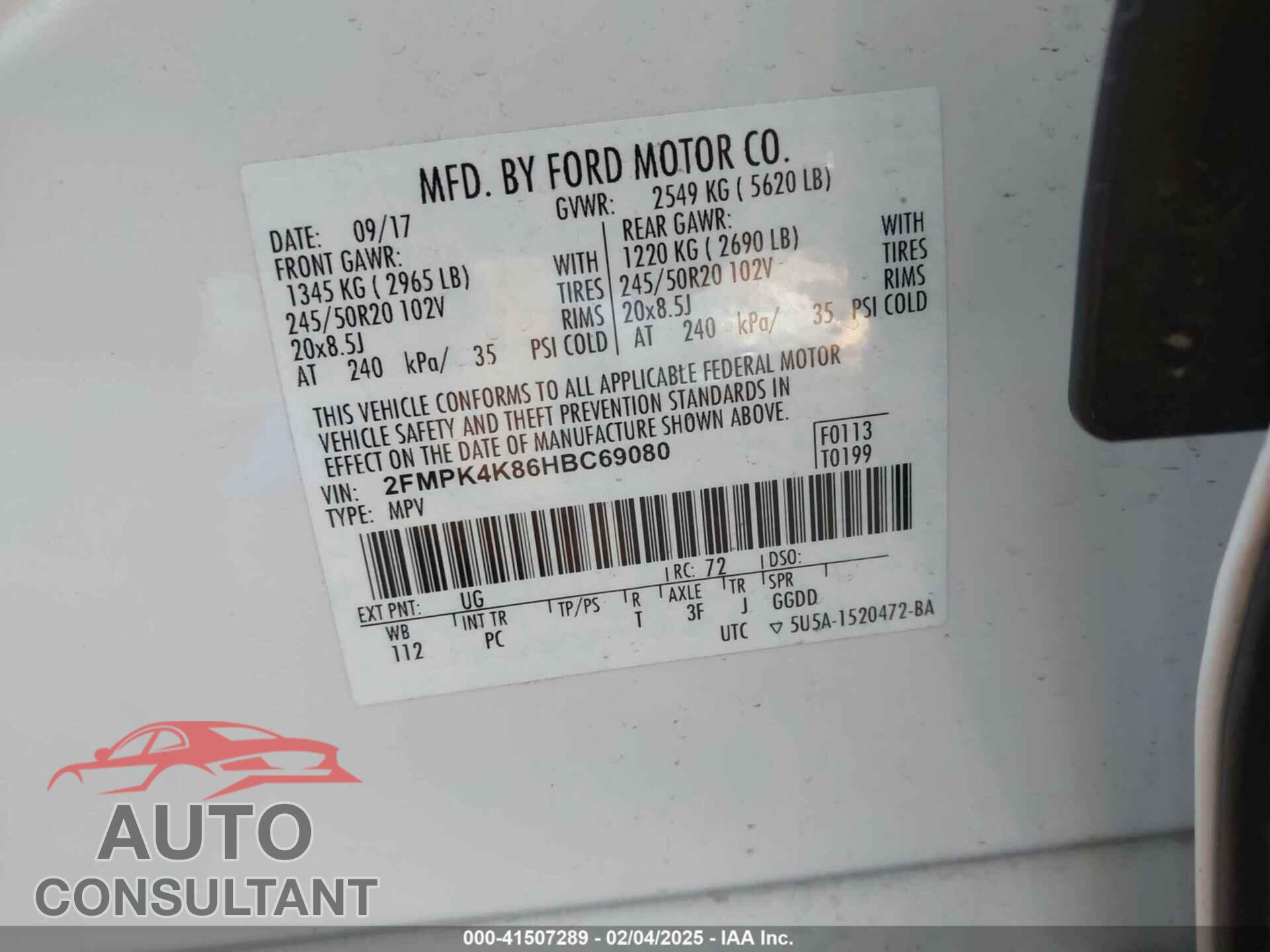 FORD EDGE 2017 - 2FMPK4K86HBC69080