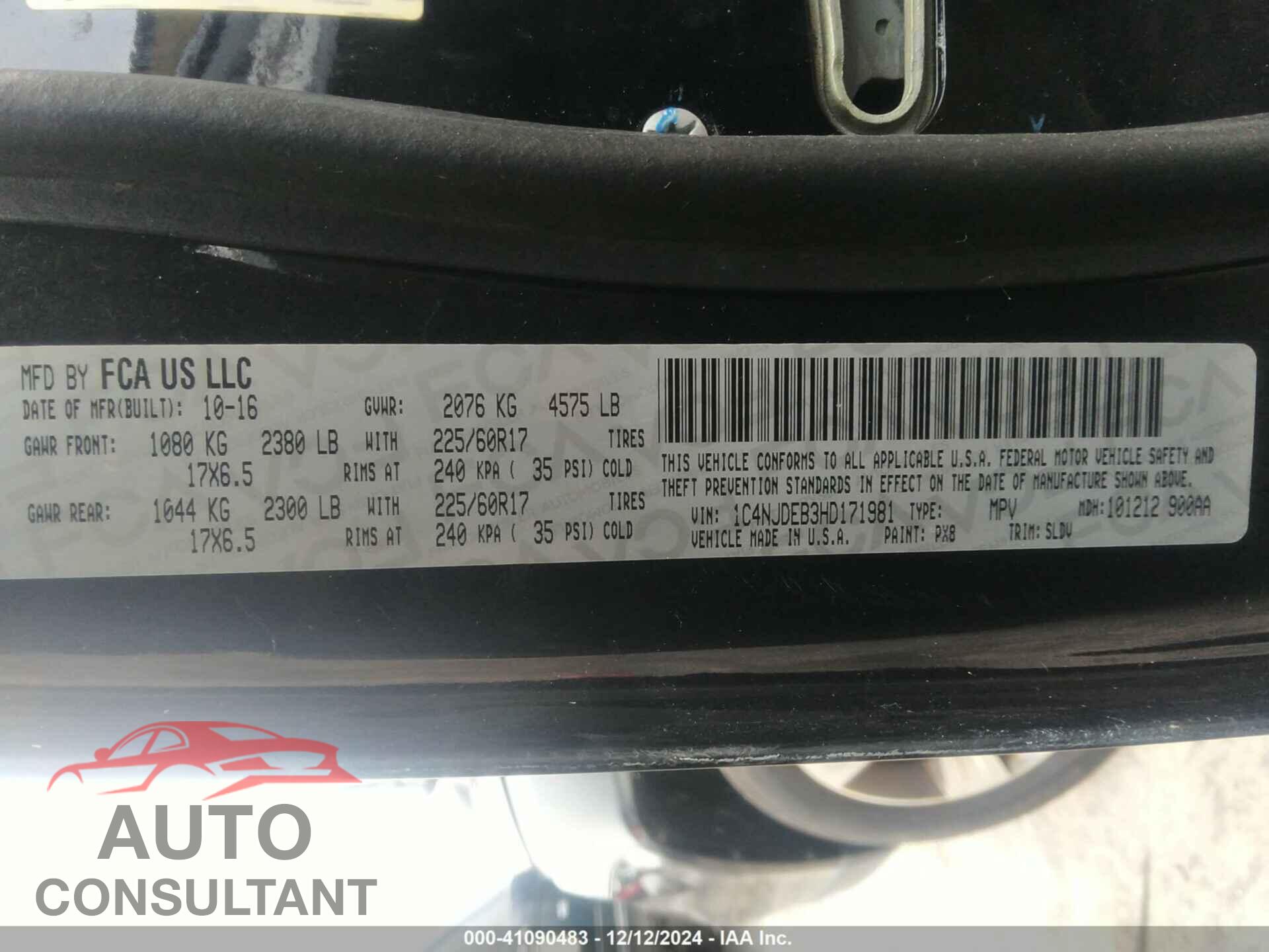 JEEP COMPASS 2017 - 1C4NJDEB3HD171981